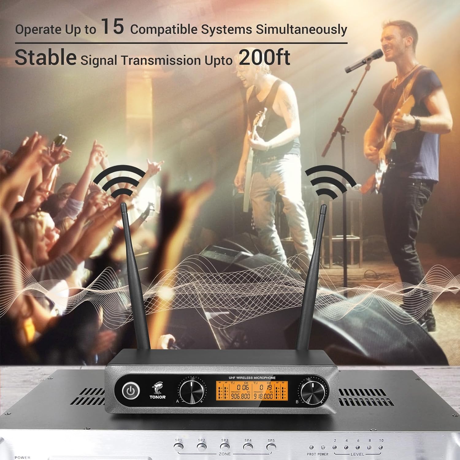 Detalle de TONOR UHF wireless microphone system