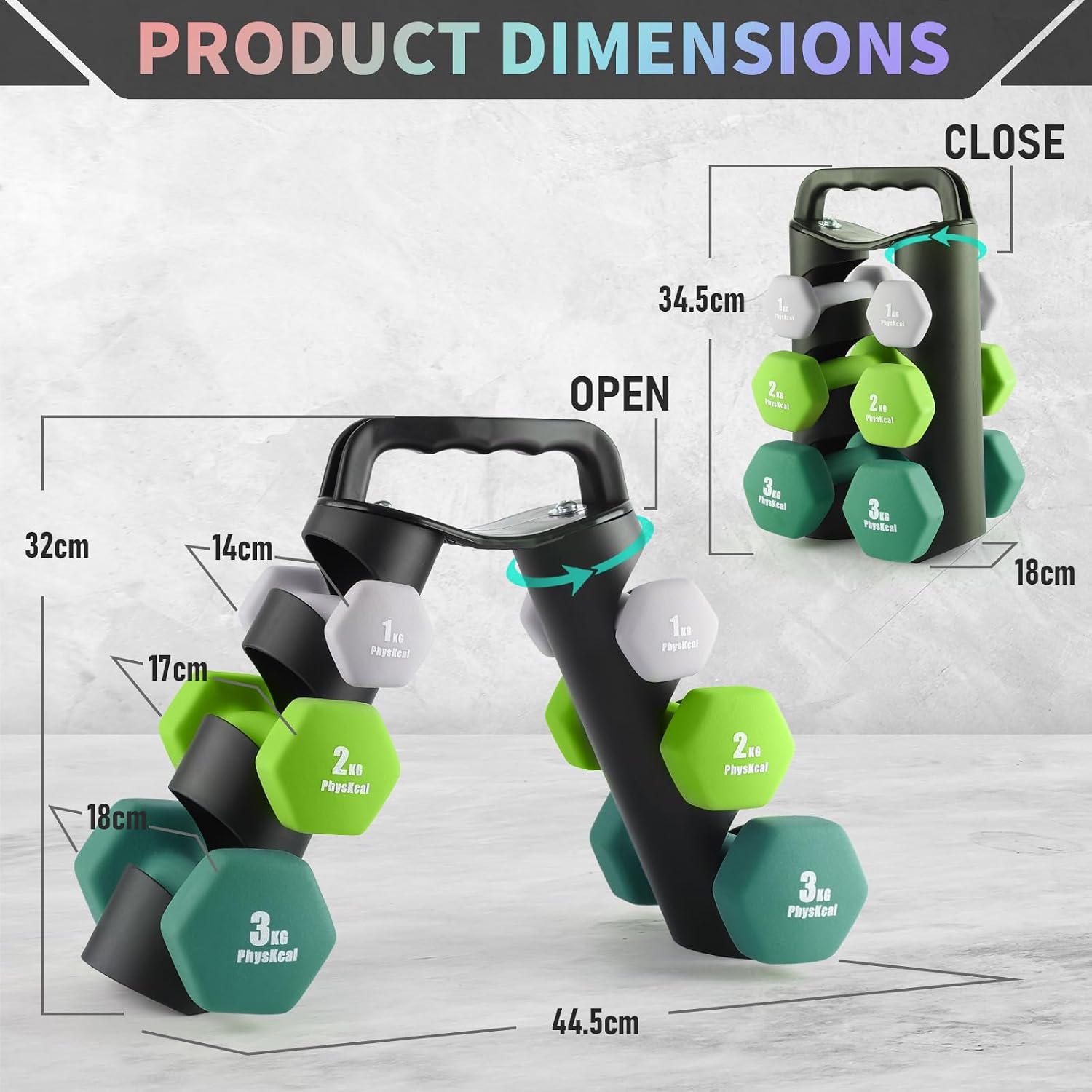 Thumbnail 5 de PhysKcal Dumbbells Set 1–3kg with Rack