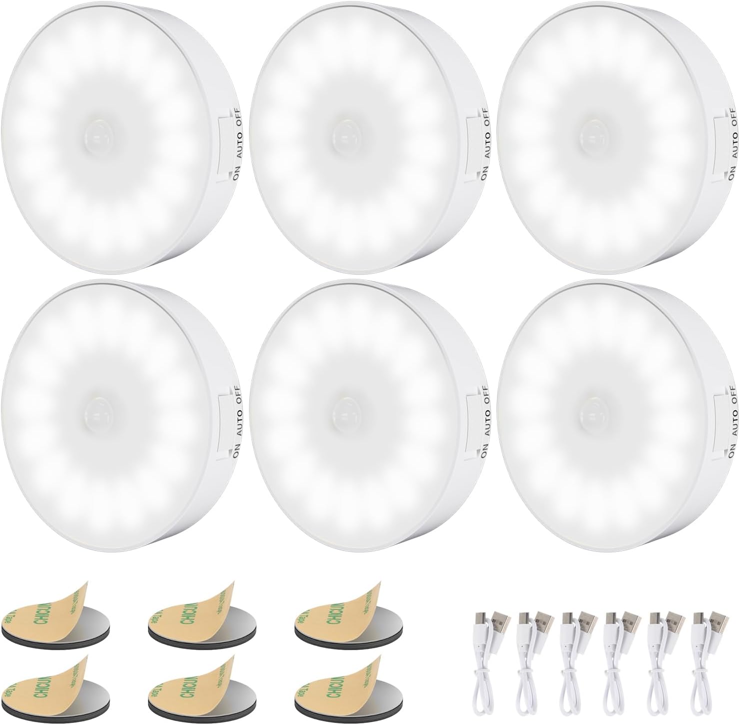Detalle de Electight DEHML15 nattlampa med rörelsesensor, 14 lysdioder och 6000 K kallvitt ljus, 6-pack