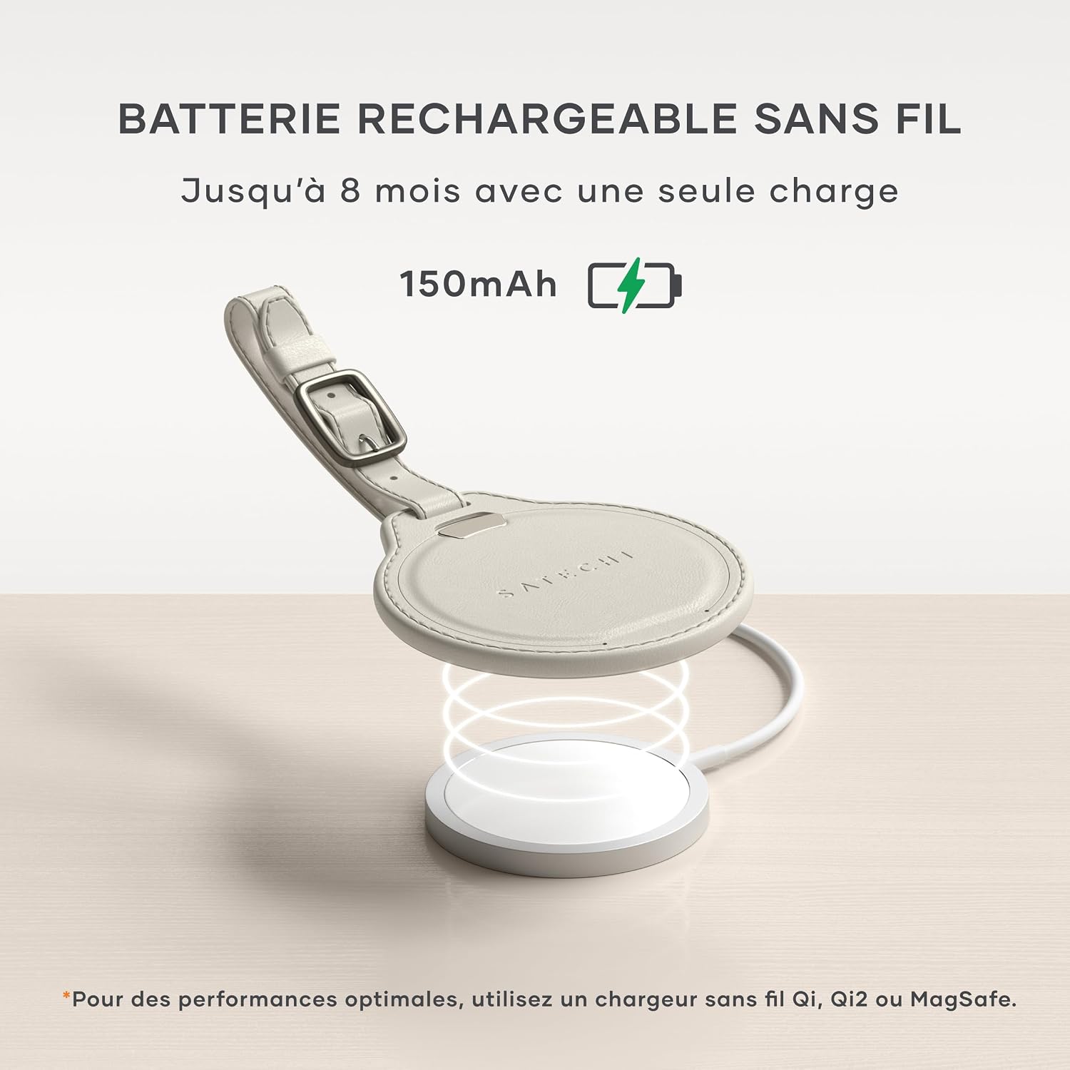 Detalle de SATECHI FindAll Traceur GPS pour bagage avec Apple Find My, recharge sans fil (beige)