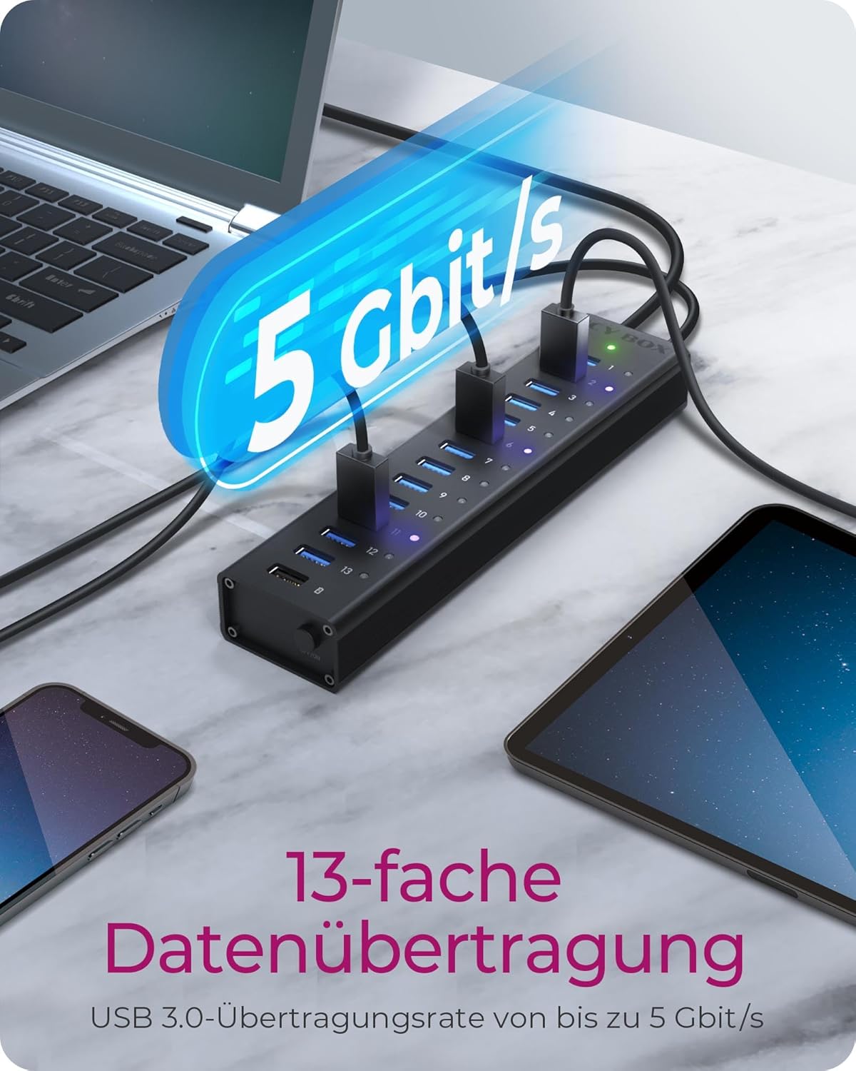 Thumbnail 2 de ICY BOX IB-AC6113 13-Port USB 3.0 Hub mit Ladeport (bis 5 Gbps, Plug & Play)