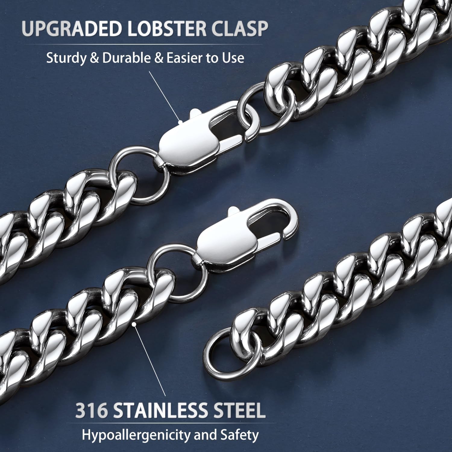 Detalle de Jewlpire Cuban Link Chain, 316L Stainless Steel