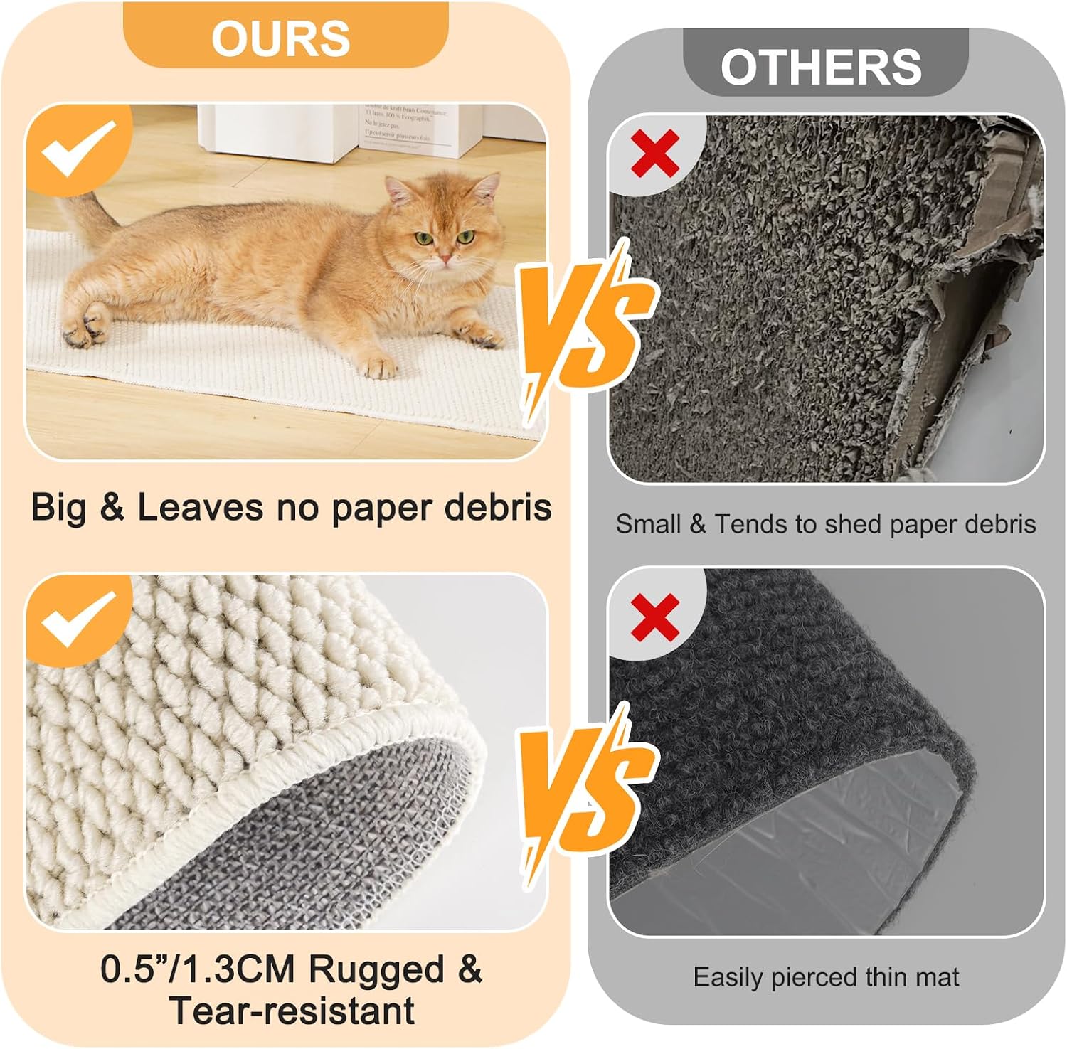 Detalle de Uross Cat Climbing Wall Carpet 200x40cm: Scratch-Resistant Wall Scratcher for Indoor Use