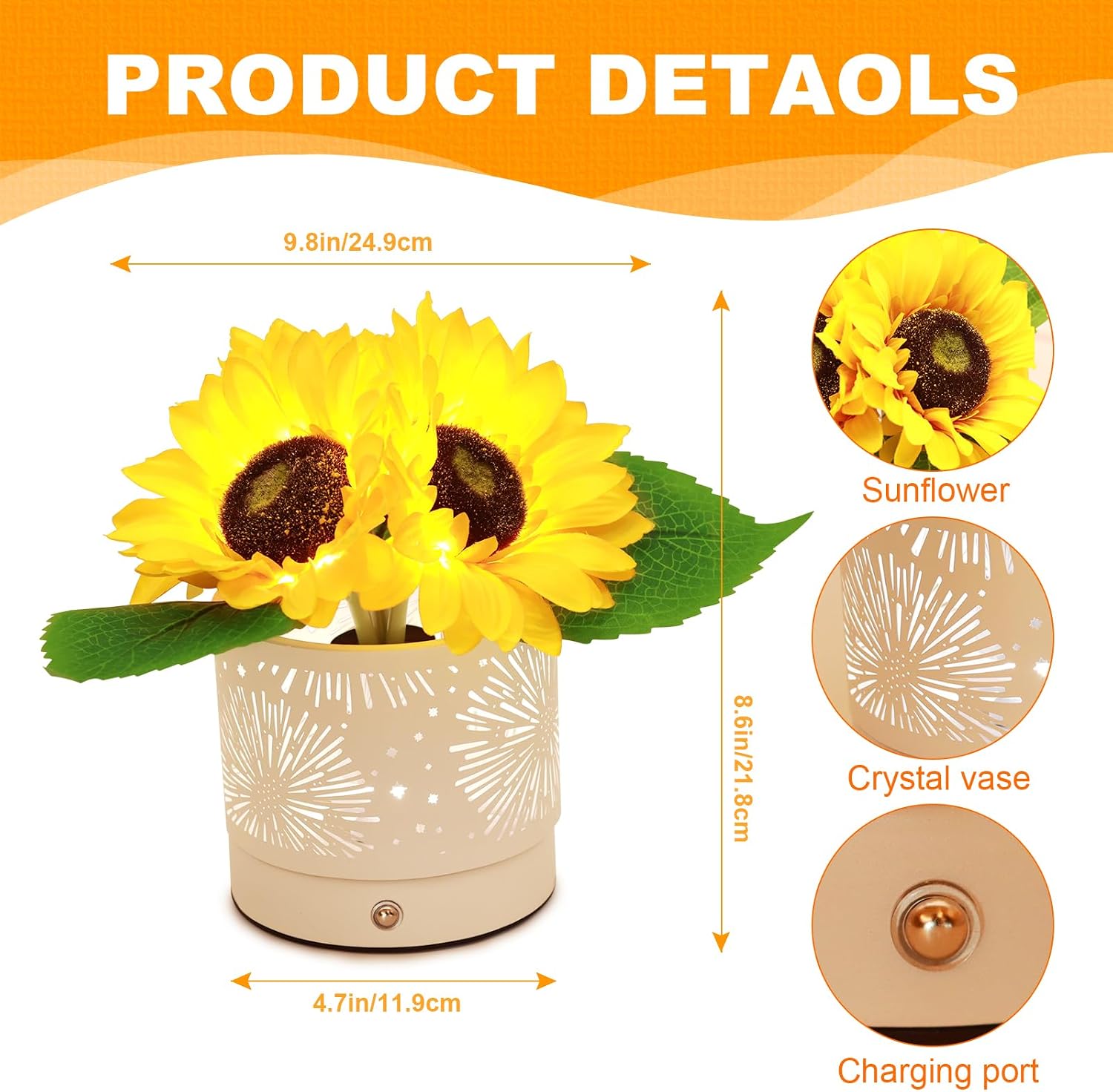 Detalle 2 de AMWGIMI Sunflower LED Touch Table Lamp 3‑Color 🌻
