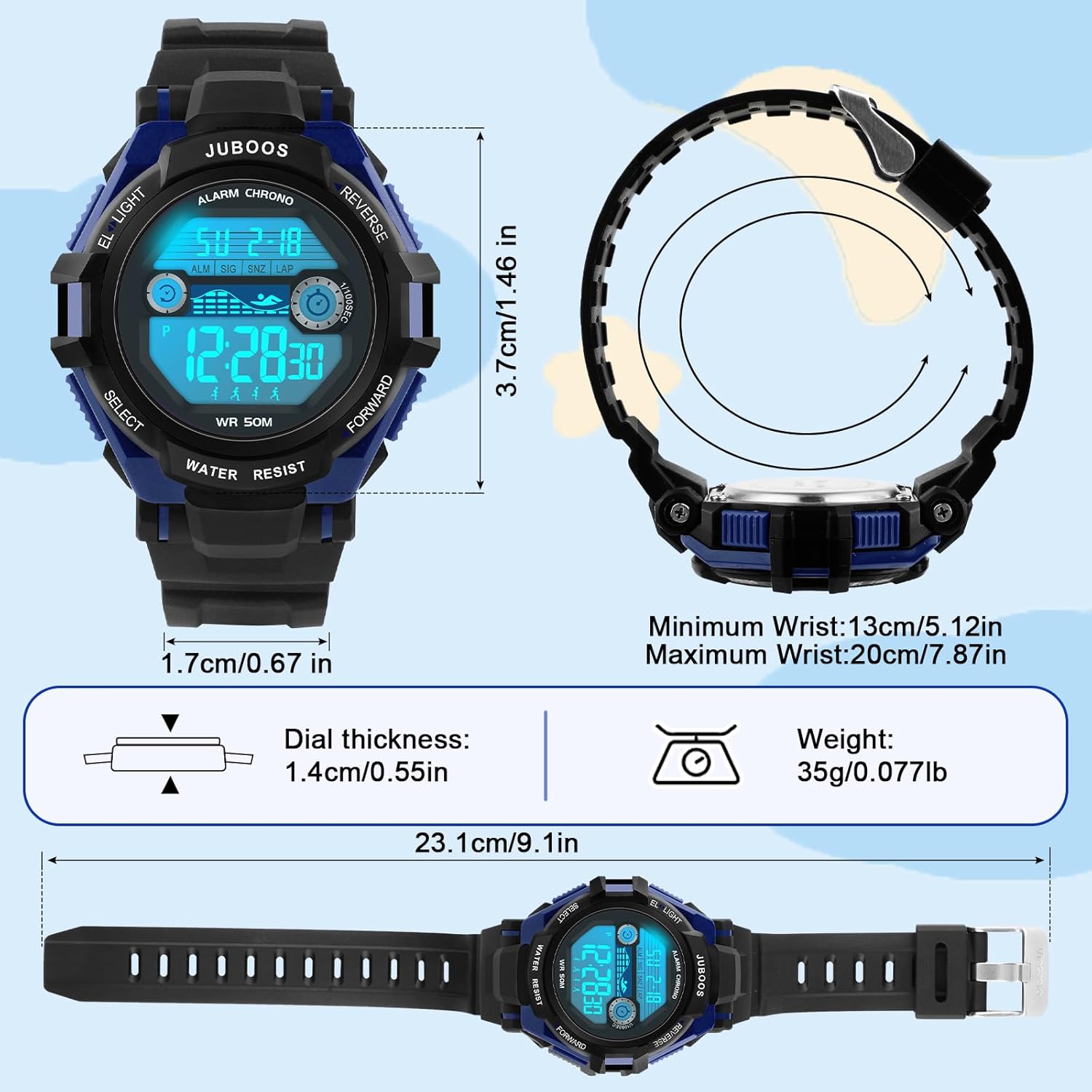 Thumbnail 5 de Juboos Kinder Digitaluhr Jungen Mädchen – 7 Farben LED, 30m wasserdicht, Alarm & Stoppuhr