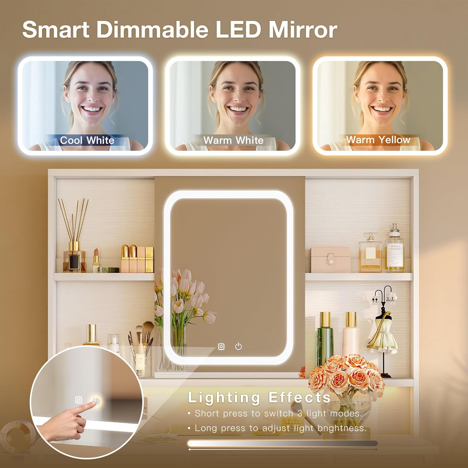Detalle de ODK dressing table 90x40x139cm with LED mirror