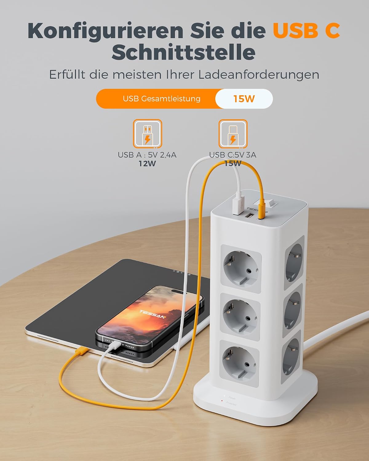 Detalle de TESSAN Mehrfachsteckdose 3600 W mit 12 Tomen