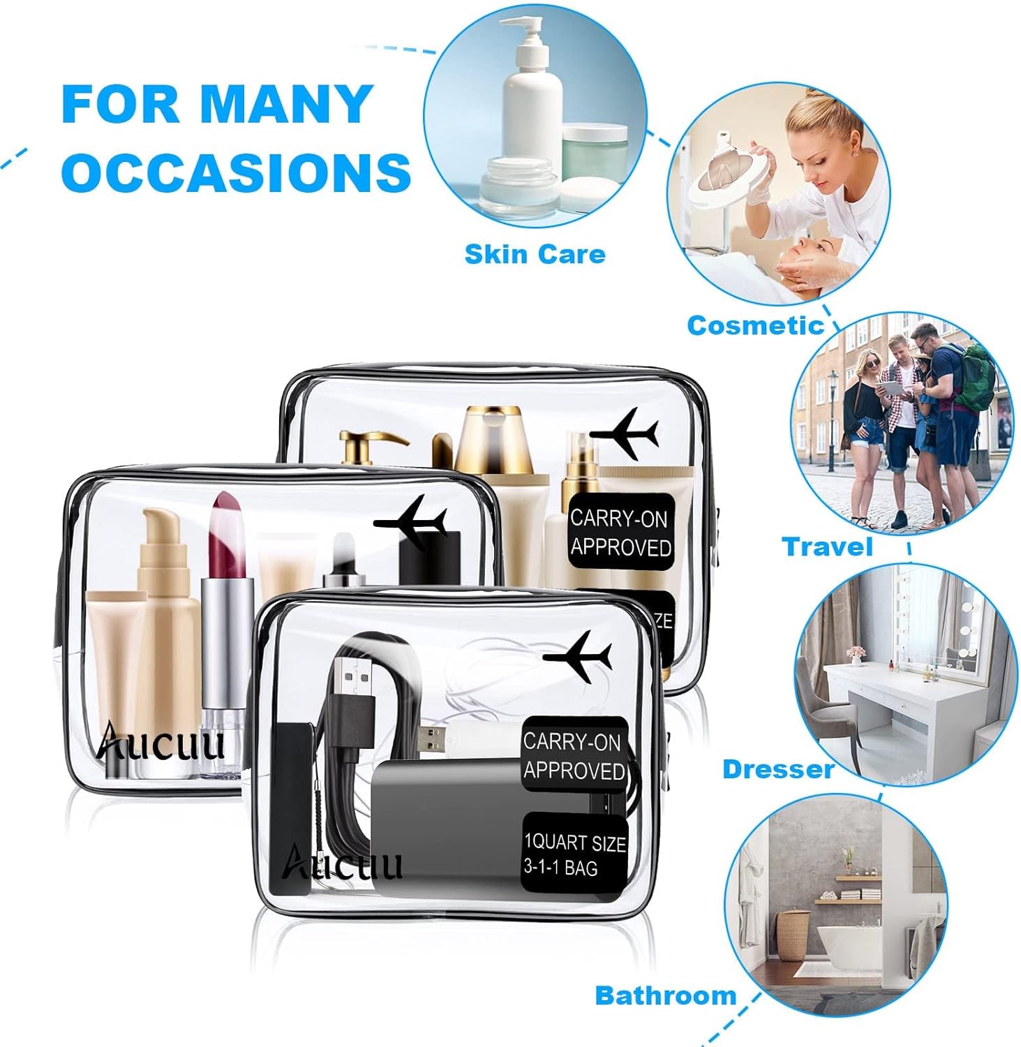 Thumbnail 3 de Aucuu Trousse de Toilette Transparente 3PCS