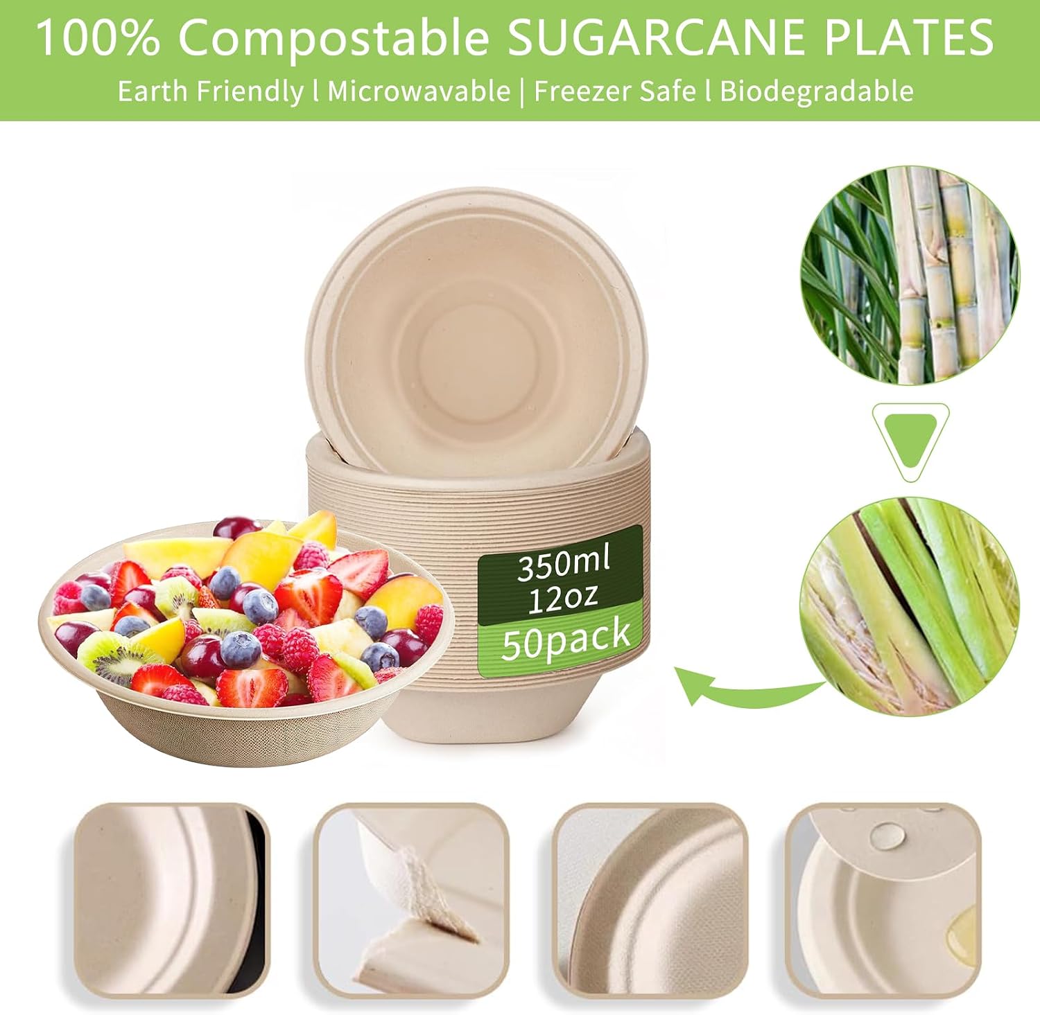 Detalle de AMSGANK Compostable Paper Bowls, 12 oz