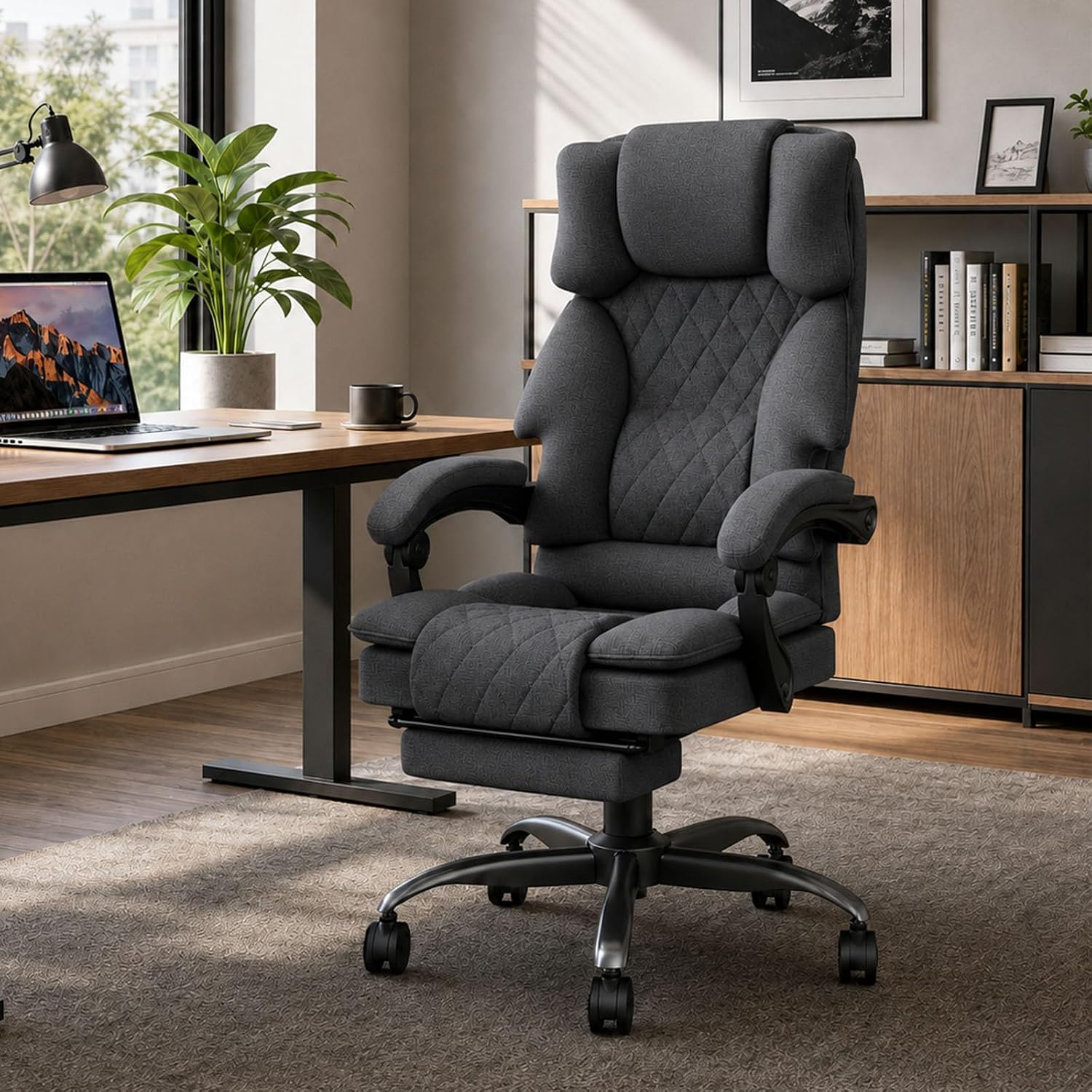 Detalle 2 de Submi SU101-Deep Grey-CA Ergonomic Office Chair with Wide Fabric Seat and Footrest