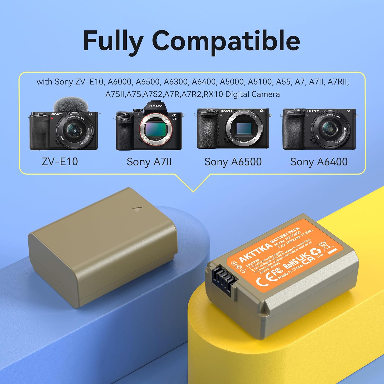 Thumbnail 1 de AKTTKA Batteria NP-FW50 1800 mAh (2 pezzi) + caricatore rapido 20 W con display LCD e scomparto SD per Sony ZV-E10, A6000, A6400, A6500, A7 II, A7R II, A7S II, RX10 IV