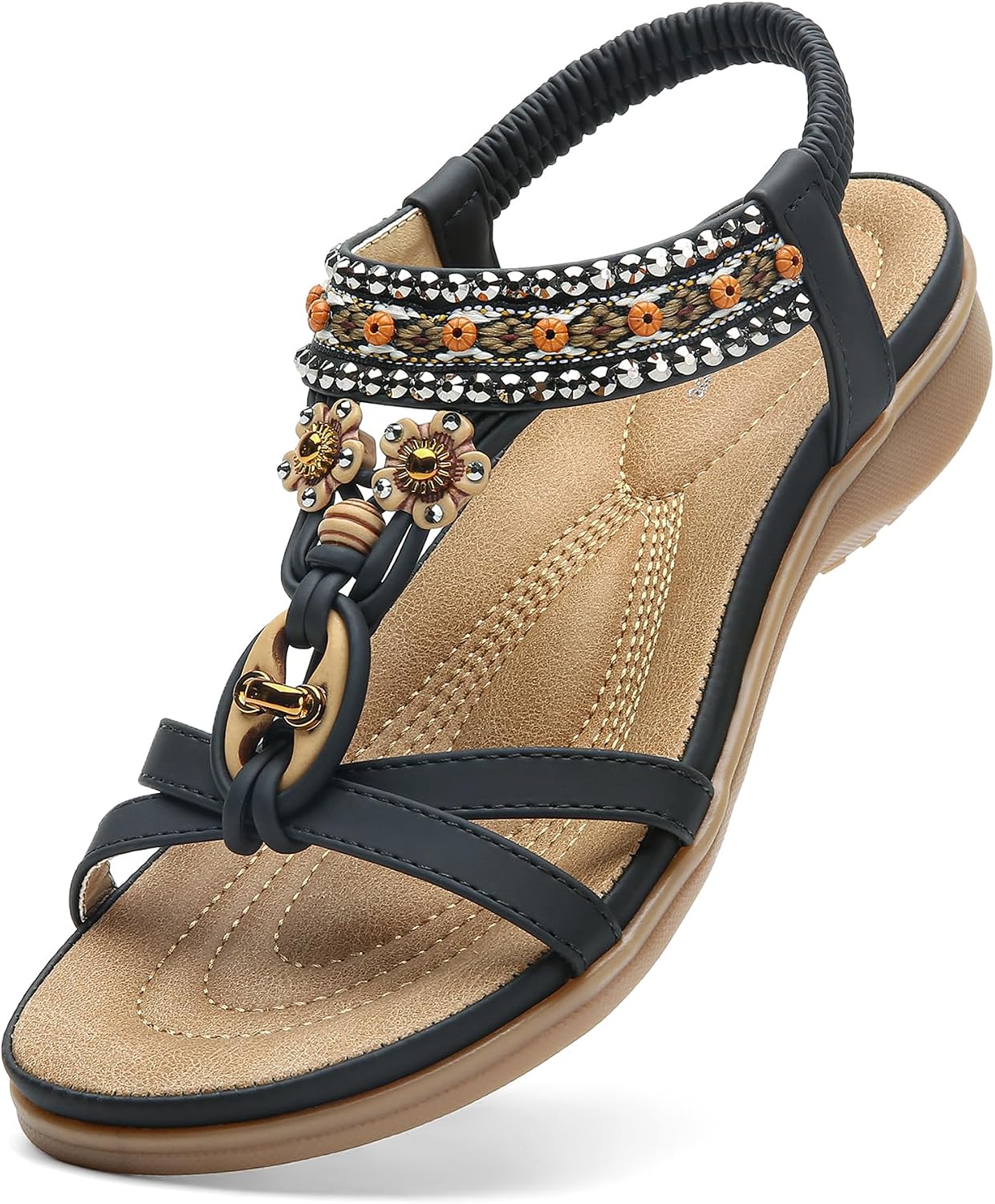 Thumbnail 6 de Littleplum Sandalen Damen Freizeit Flach Sandalette mit Strass Perlen – Boho Stil, Komfortabel & Vielseitig