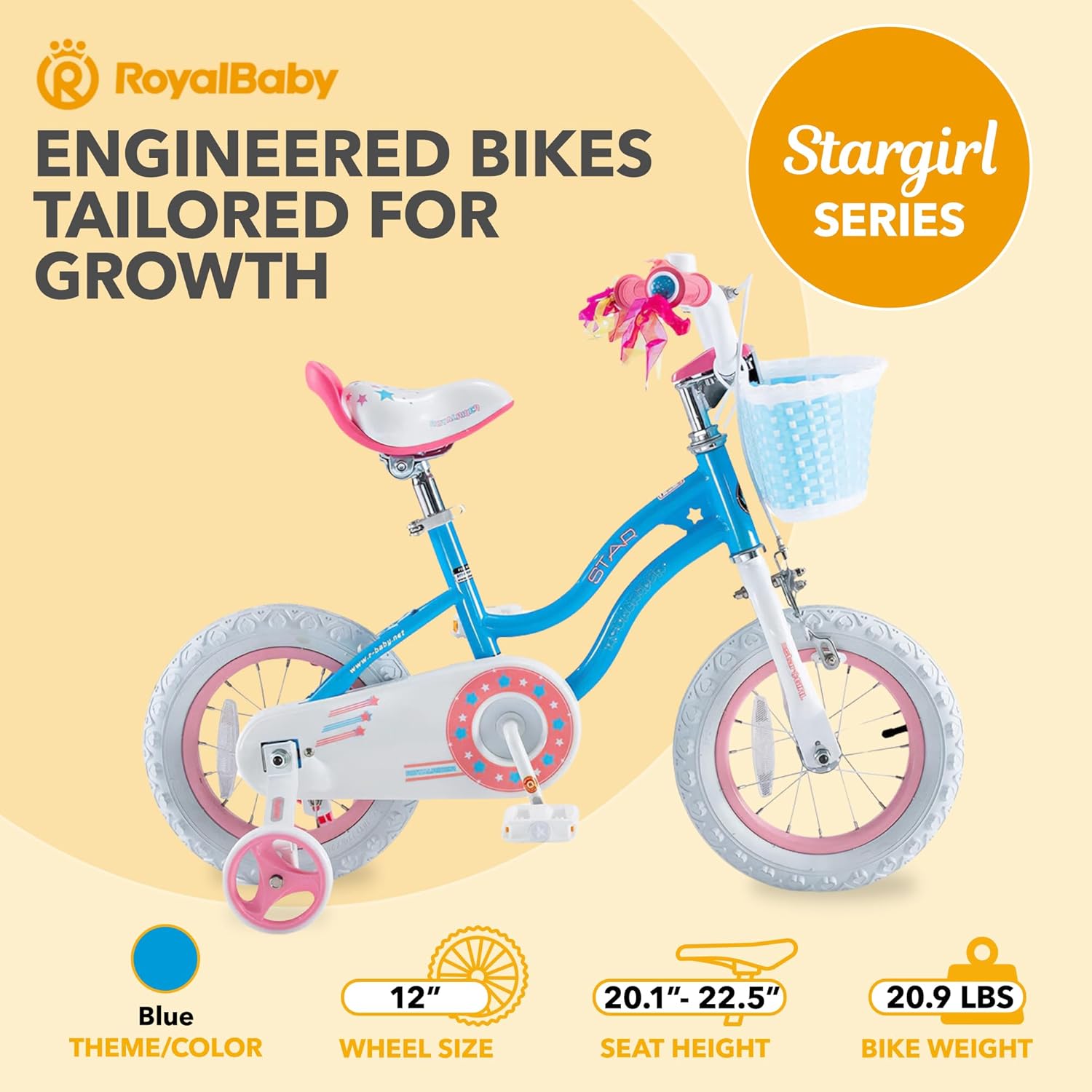 Thumbnail 3 de RoyalBaby Stargirl Girls Bike with Training Wheels and Basket (12 Inch) - Blue