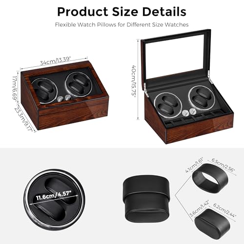 Thumbnail 6 de BEWISHOME Watch Winders for Automatic Watches: 4‑Position Winder Box with Glass Lid and LED Show