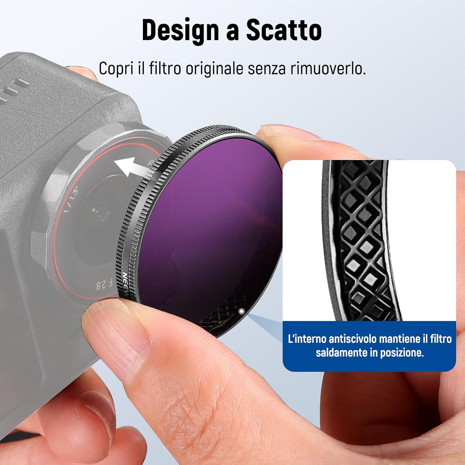 Detalle de NEEWER Set filtri ND a scatto per DJI Osmo Action 5 Pro/4/3 (ND8, ND16, ND32 + CPL) FL-A76