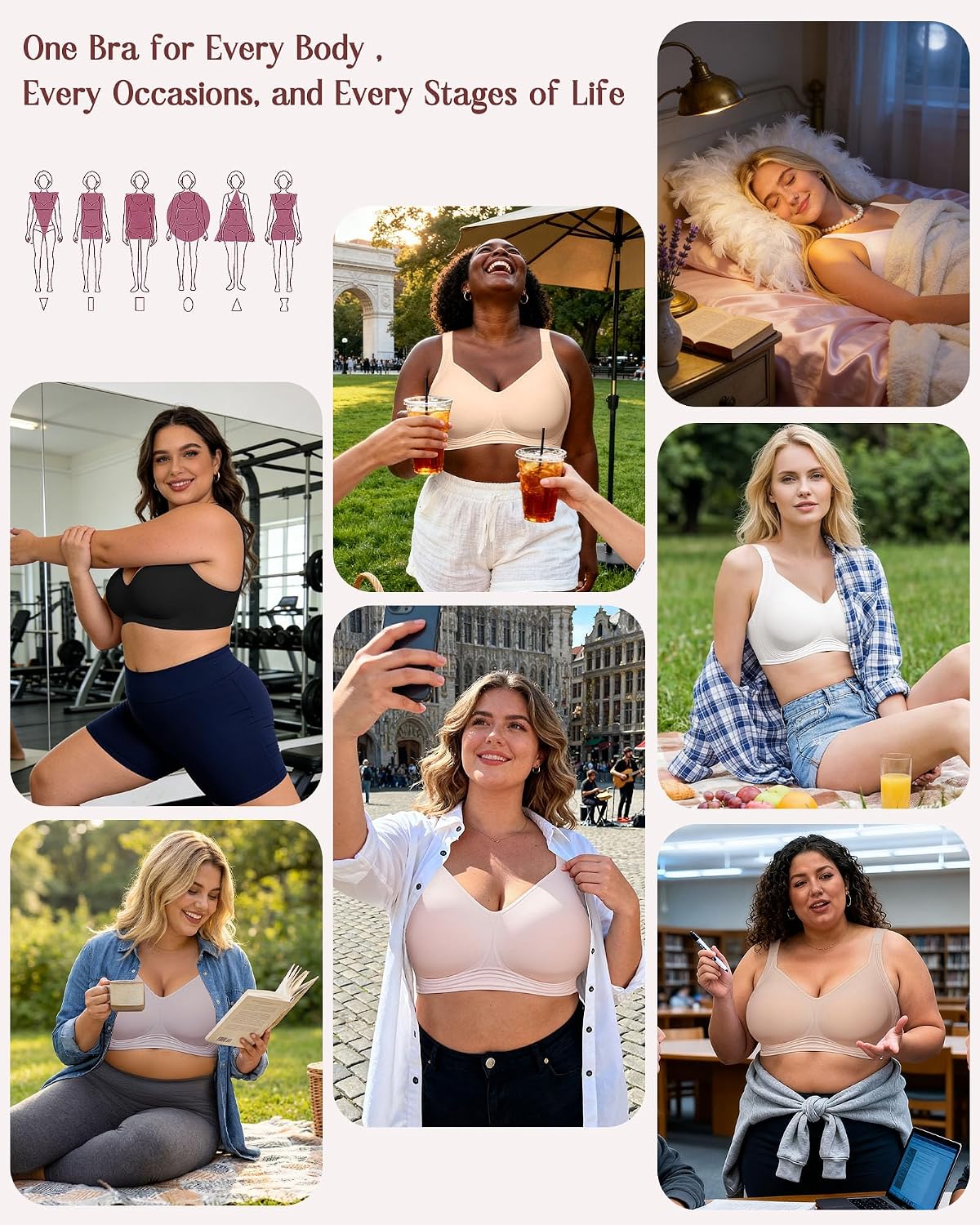 Detalle 2 de As Fairy Full Coverage Wireless Bra for Women (No Underwire) Plus Size Seamless Bralette