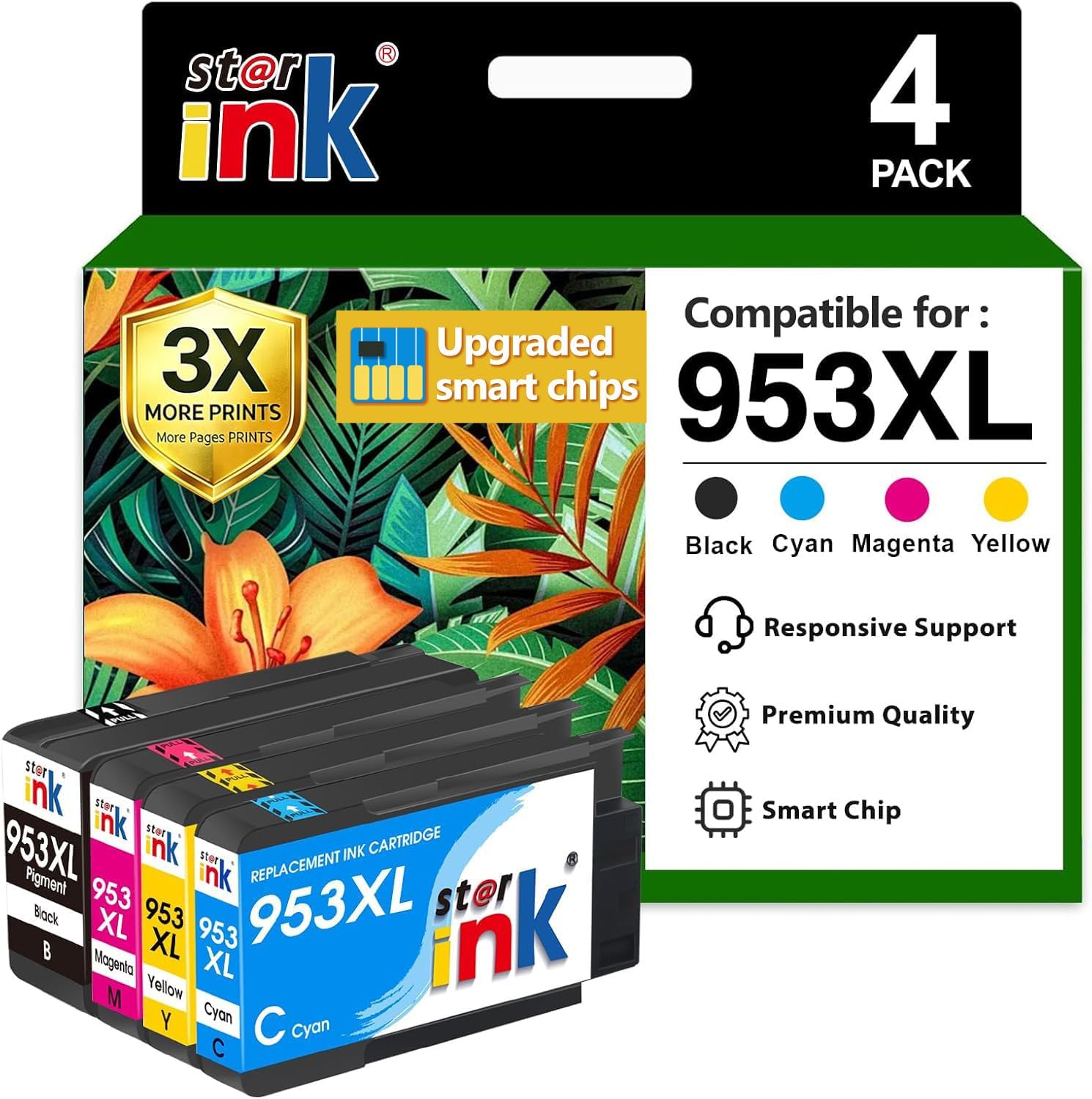 Starink 953XL Multipack Druckerpatronen – Gelb, Schwarz, Cyan, Magenta für HP OfficeJet Pro 7720/7740/8720/8730/8740