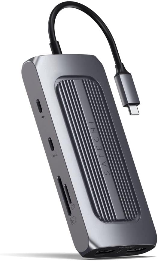 Satechi Hub USB‑C 9 en 1 MX avec double HDMI 4K, Ethernet Gigabit et charge PD 100W