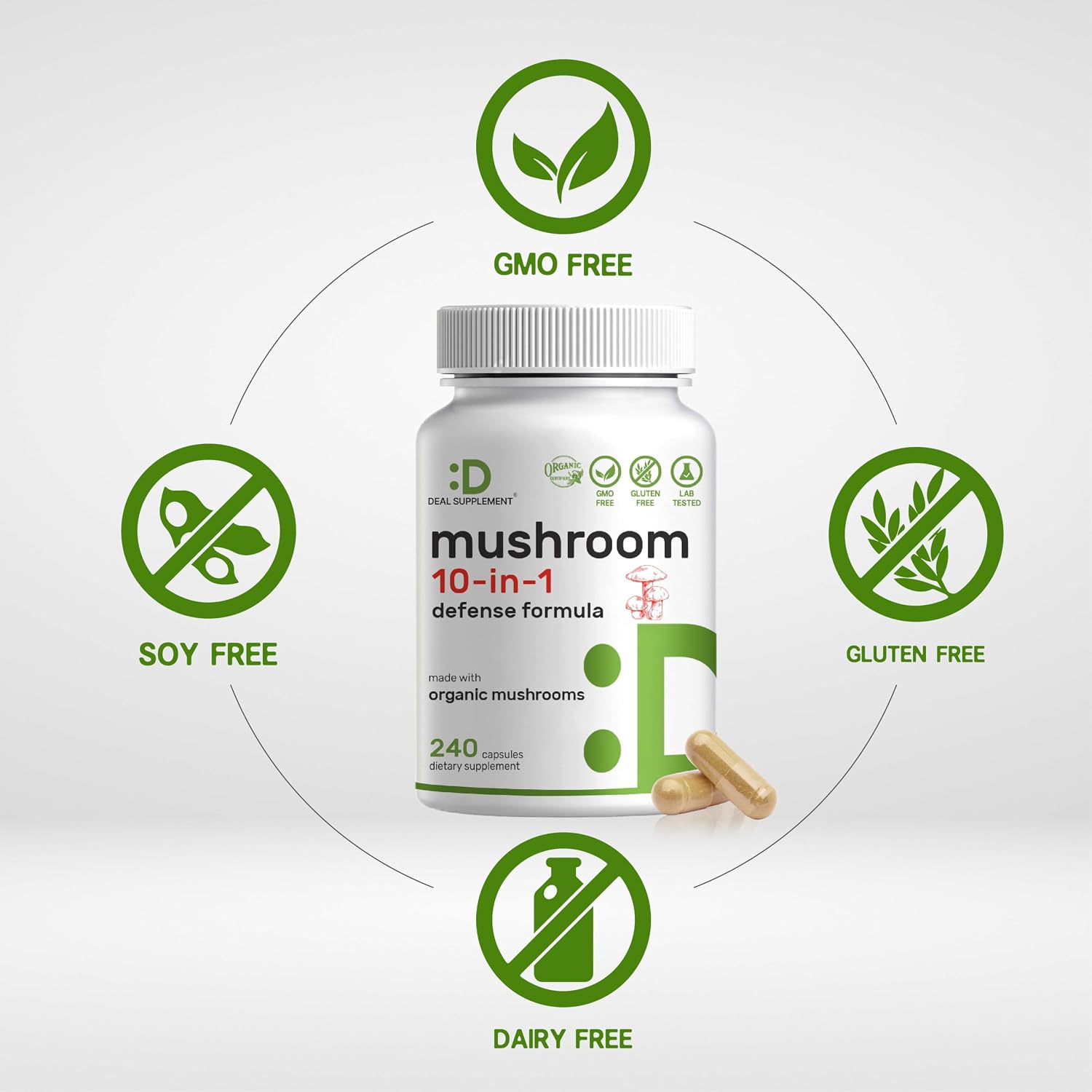Detalle de Organic Mushroom Supplement, 240 Capsules