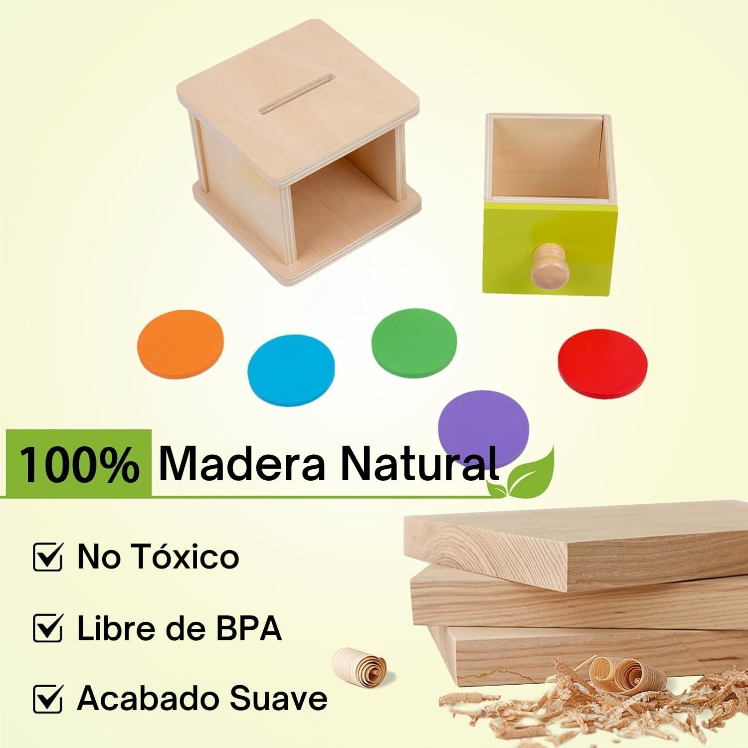Detalle 2 de Adena Montessori Coin Box wooden toy for 6‑12 months