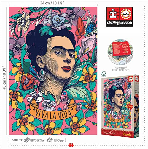Thumbnail 2 de Educa Puzzle 500 Piezas Viva la Vida de Frida Kahlo 🎨 Incluye Pegamento