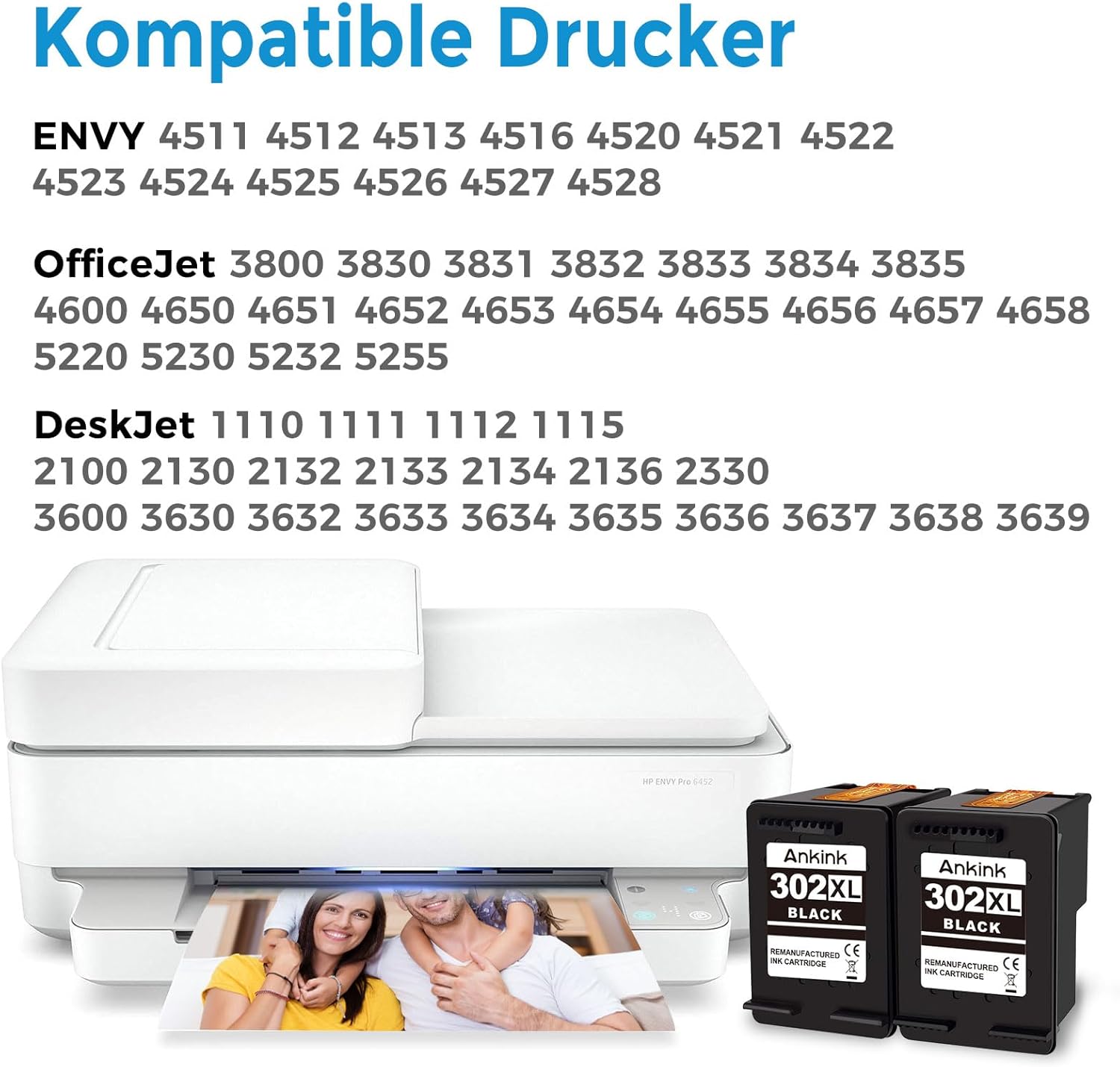 Thumbnail 1 de ANKINK 302XL Druckerpatronen Schwarz – 2er-Pack für HP-Modelle (XL)