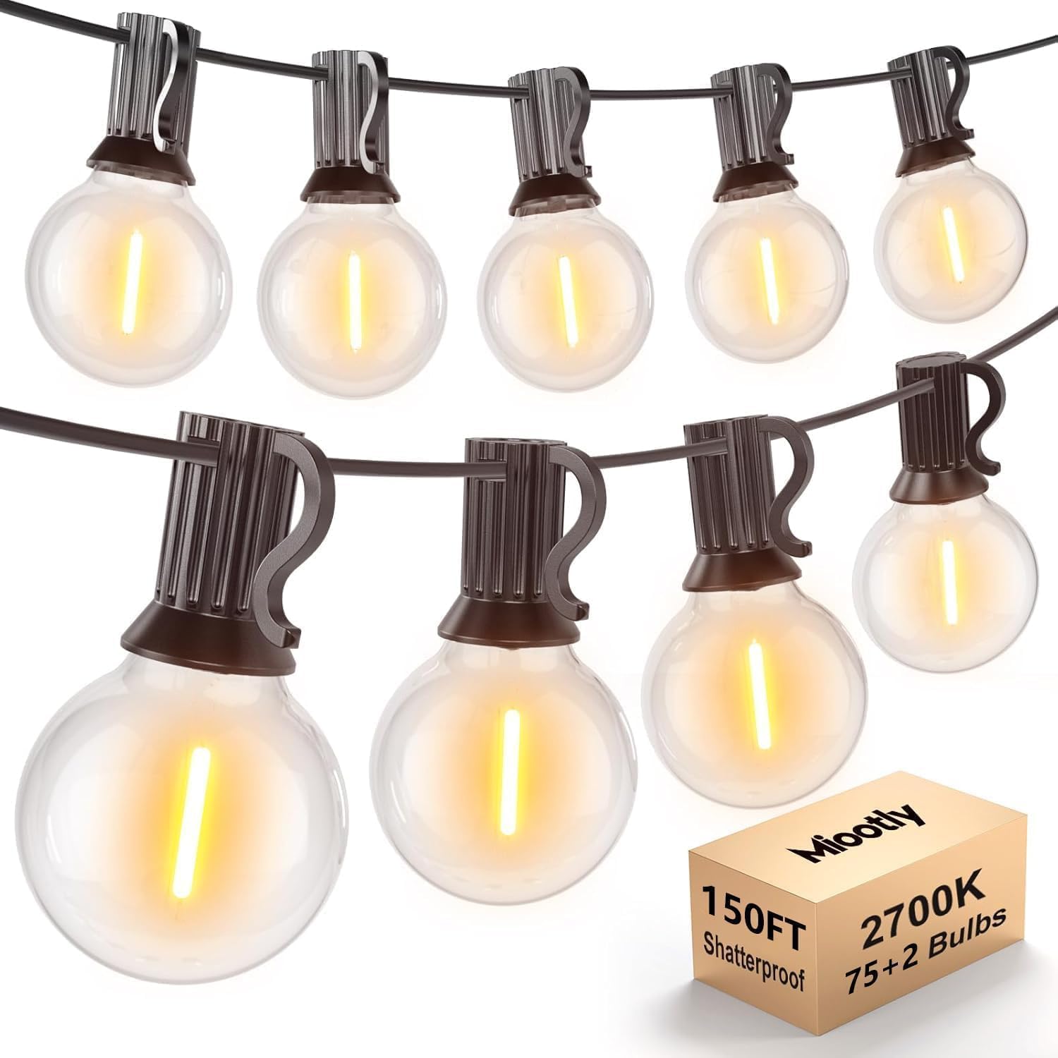 Detalle de Miootly Catena Luminosa da Esterno 45 m con lampadine LED G40, 2700K (75+2) bianco caldo