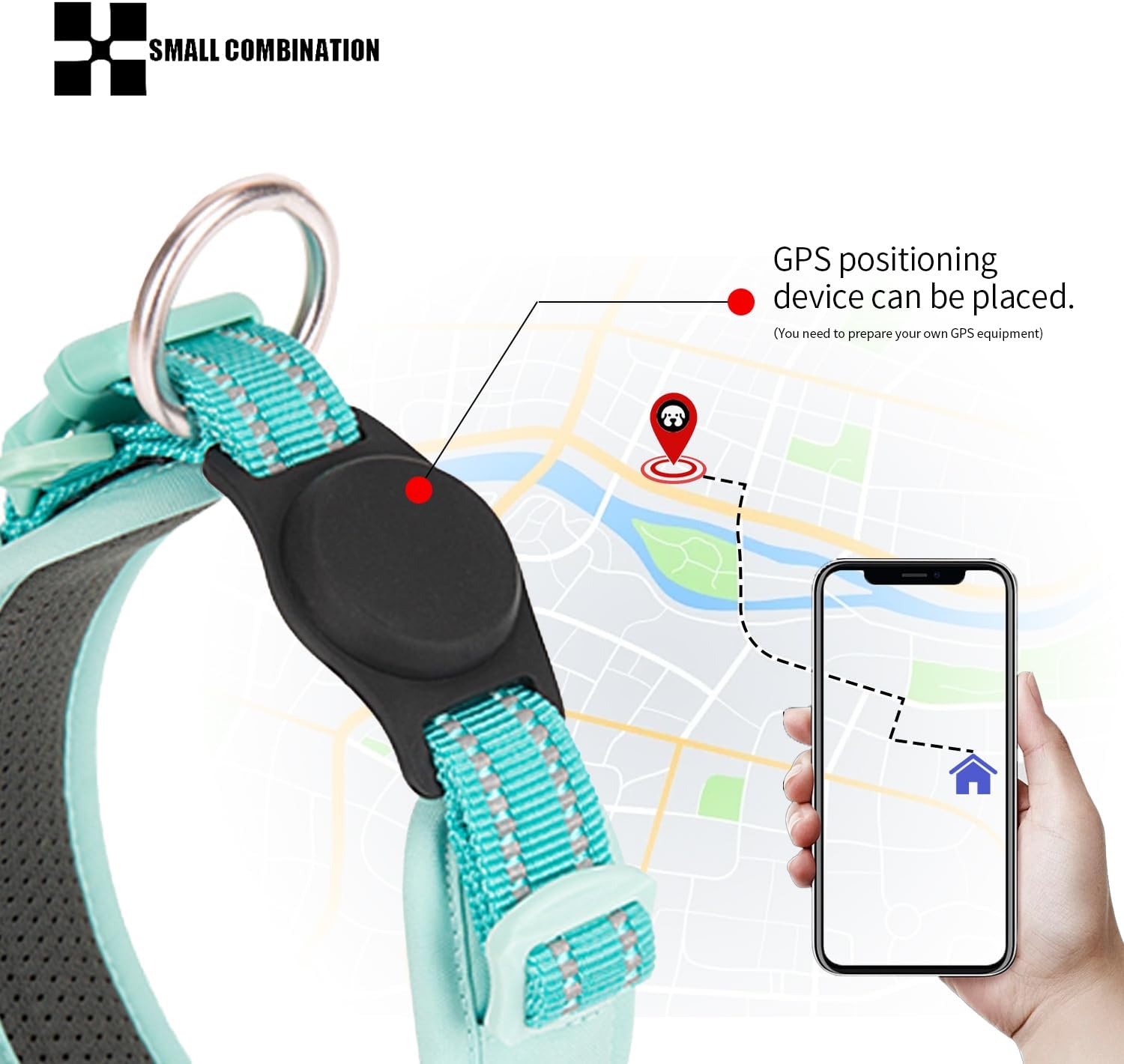 Detalle de Small Combination Adjustable Pet Dog Collar, Turquoise and Black (Aqua Green, M)