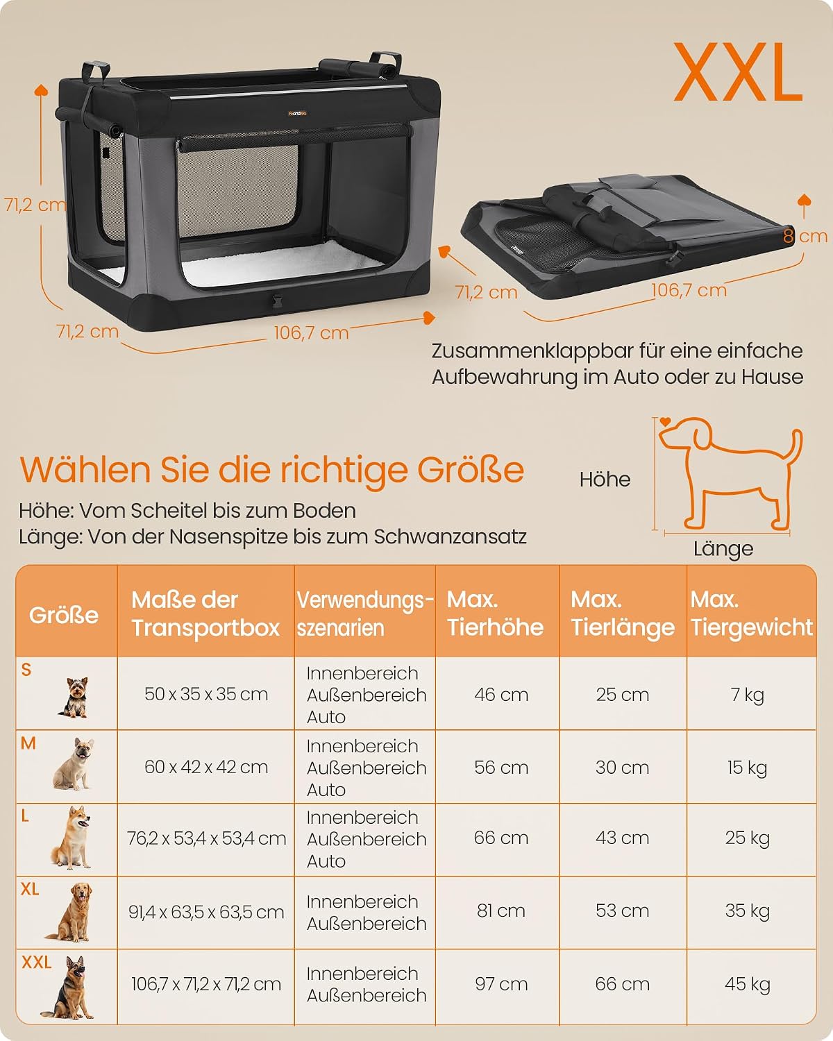 Detalle de Feandrea faltbare Hundebox 106,7 cm – Transportbox aus Stahlrahmen, Oxford-Gewebe