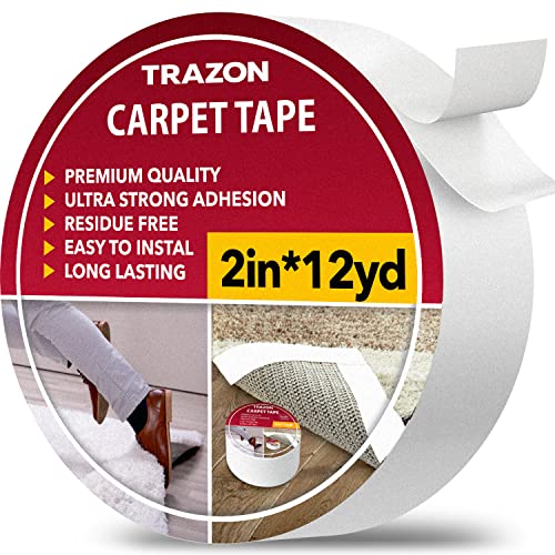 Detalle de Trazon Carpet Tape Double Sided – Heavy-Duty Rug Gripper for Hardwood Floors and Area Rugs (2 Inch x 12 Yards)