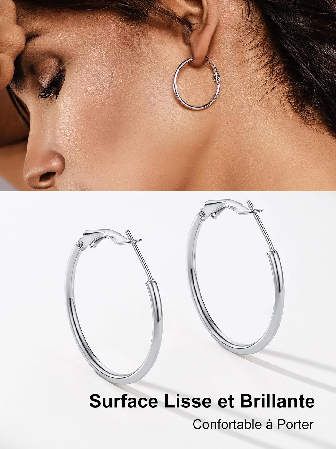Thumbnail 3 de PROSTEEL Créoles femme en acier inoxydable 316L à grands anneaux (30 mm)