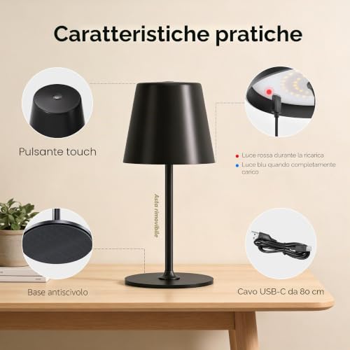 Detalle de UPXNBOR 2 Pezzi Lampada da Tavolo Senza Fili in Metallo, Lampada Comodino