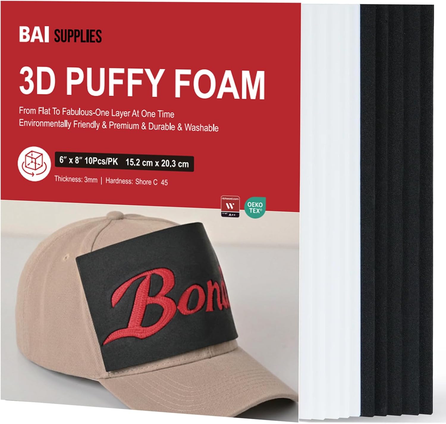 Detalle de BAI 3D Puffy Embroidery Foam, 3 mm EVA, 6 x 8 in, 10 Sheets