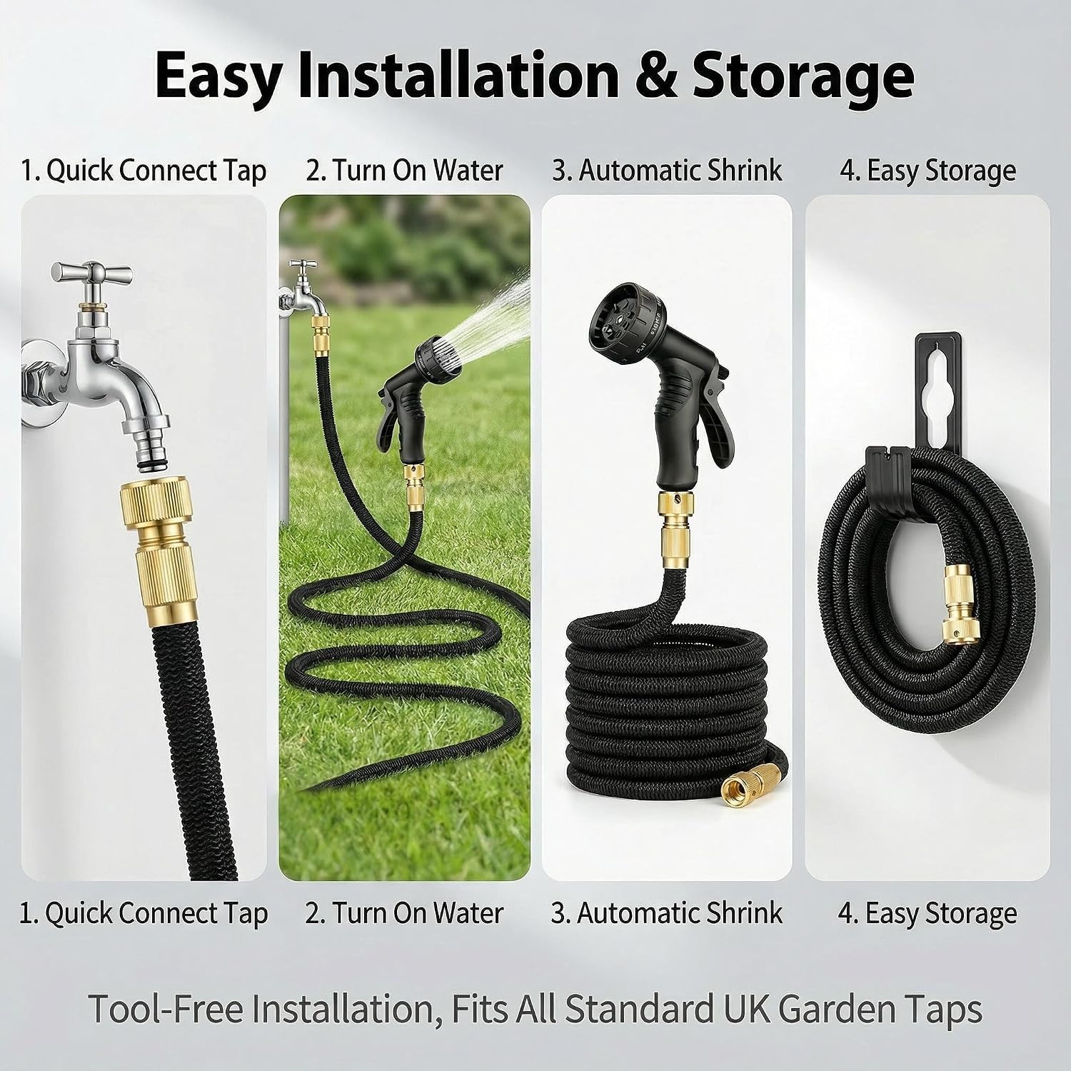 Detalle de Expandable Garden Hose, 100ft – Upgraded 3-Layer Latex, No-Kink with 10-Pattern Nozzle & Solid Brass Connectors
