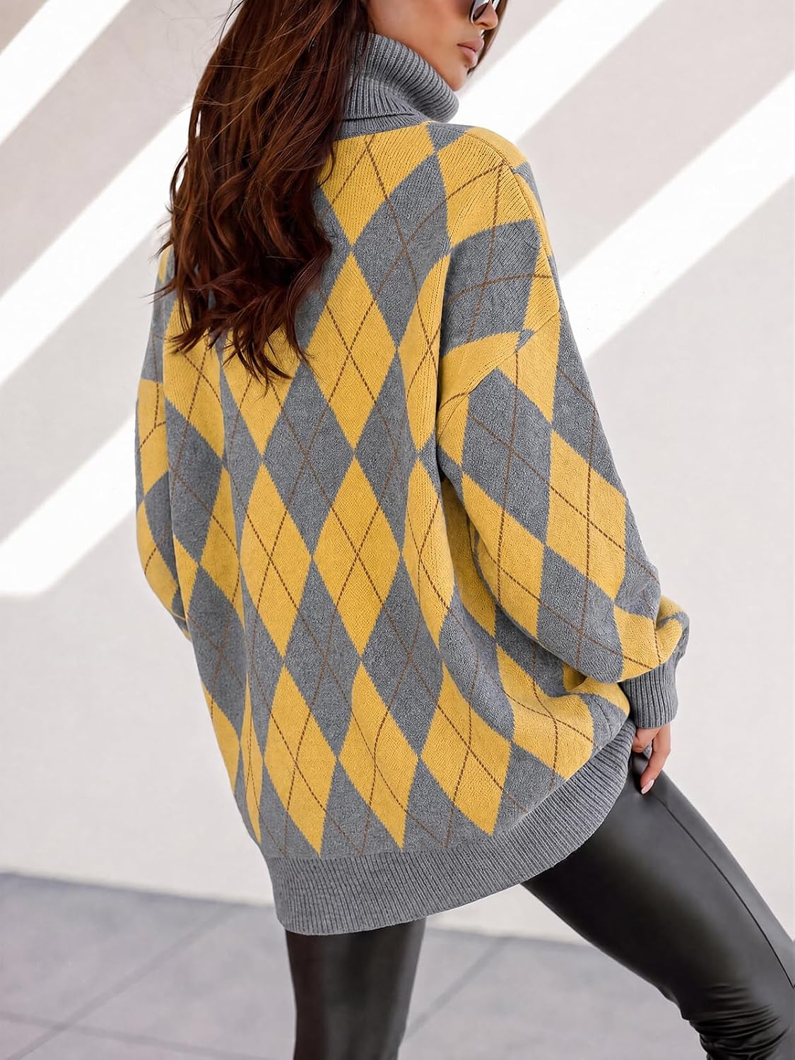Detalle de imesrun Women's Oversized Turtleneck Sweater with Batwing Sleeves, Chunky Knit