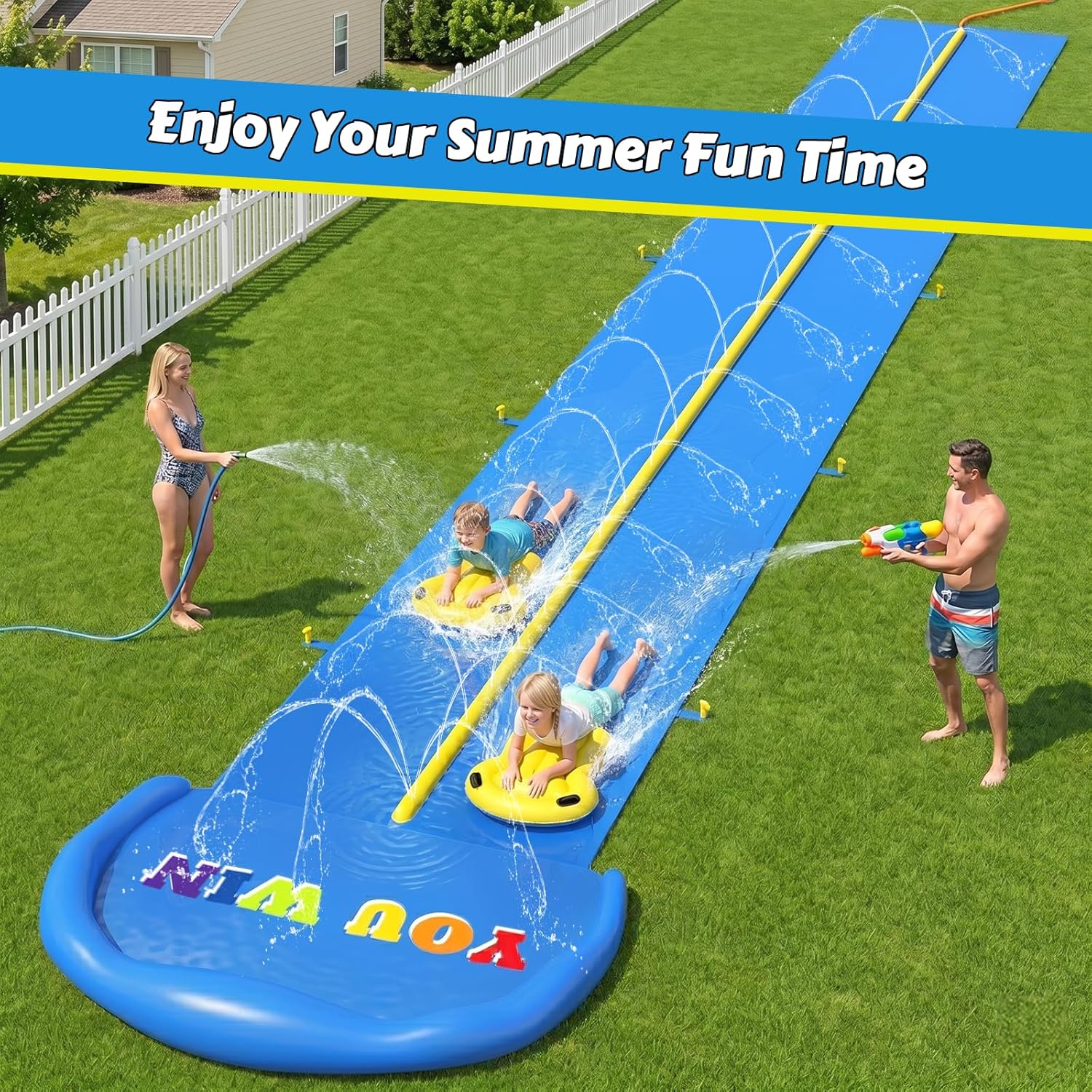 Thumbnail 2 de Evoio Water Slide 32.8ft Inflatable Splash Slide with 2 Racing Lanes