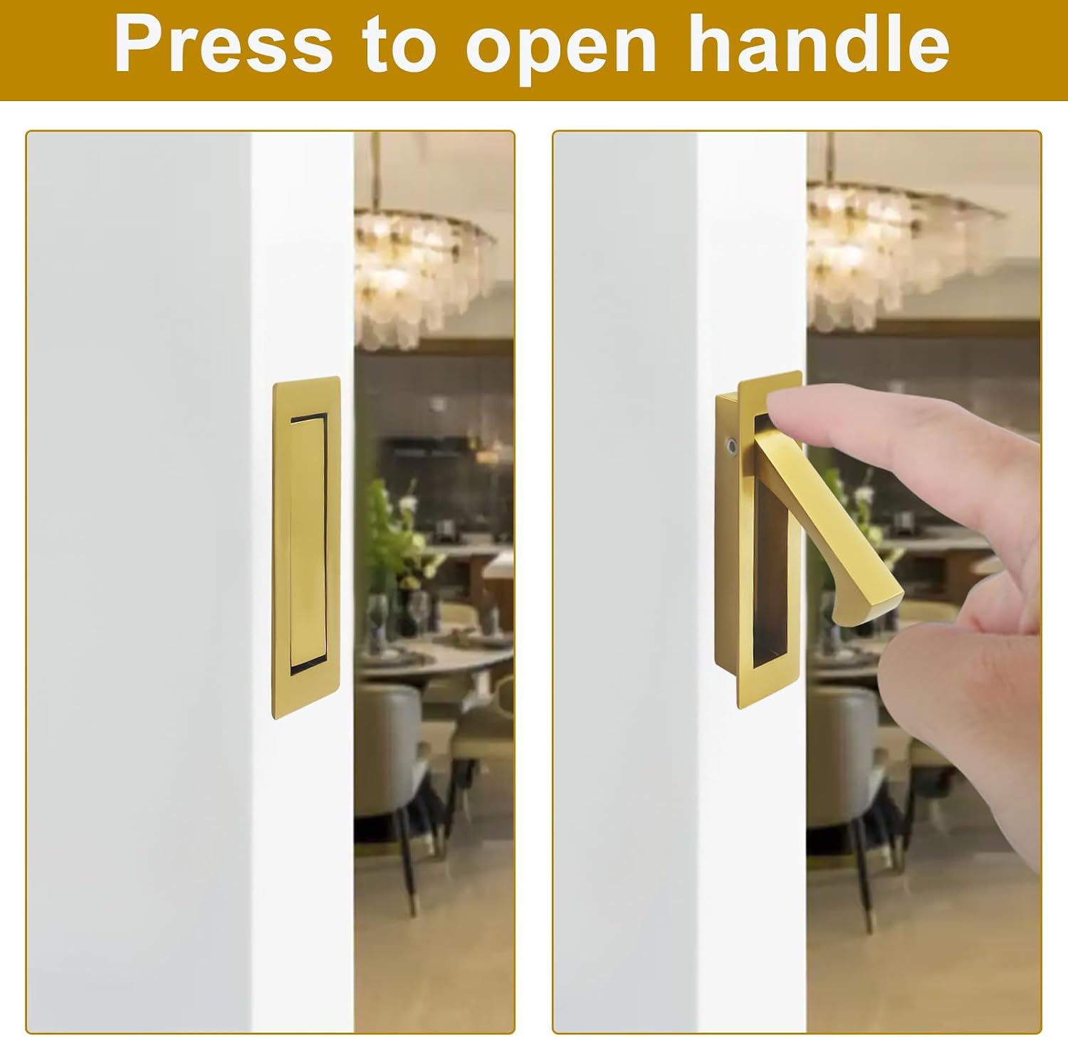Thumbnail 4 de Cjueiom Recessed Pocket Door Pull Handle – Edge Flush, Hidden Finger Pull, Gold Finish