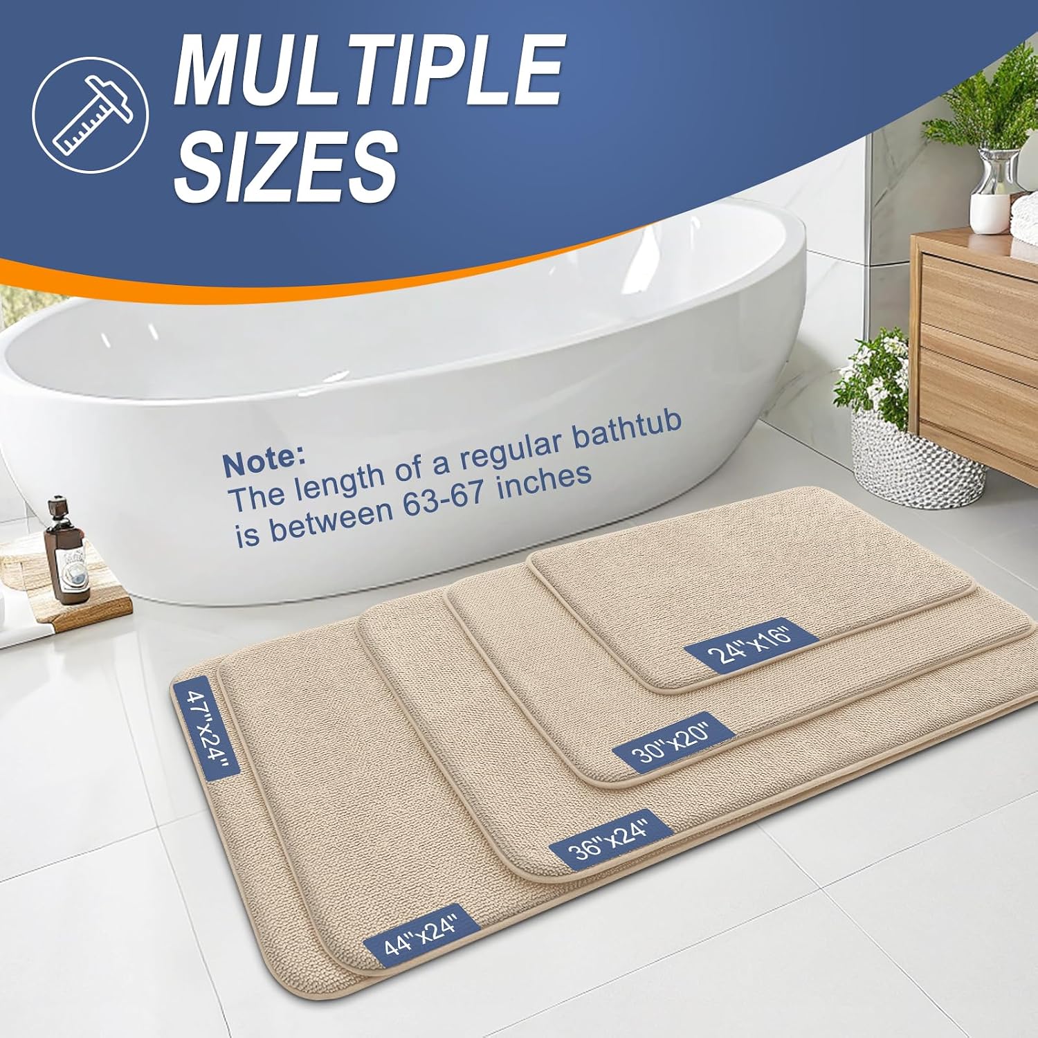 Thumbnail 4 de OLANLY 47 x 32-Inch Memory Foam Bath Mat, Beige, Machine Washable