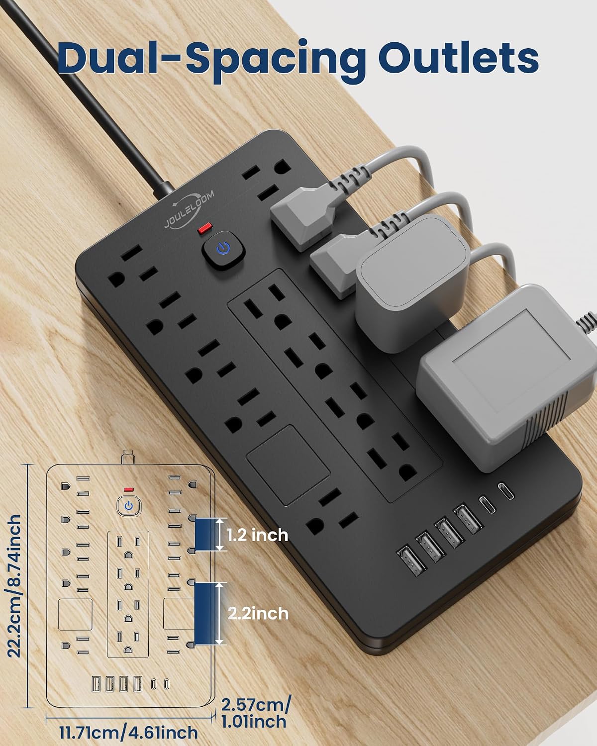 Detalle de JouleLoom TT-US814 Power Strip, 14 AC Outlets, 6 USB Ports, 6-ft Cord