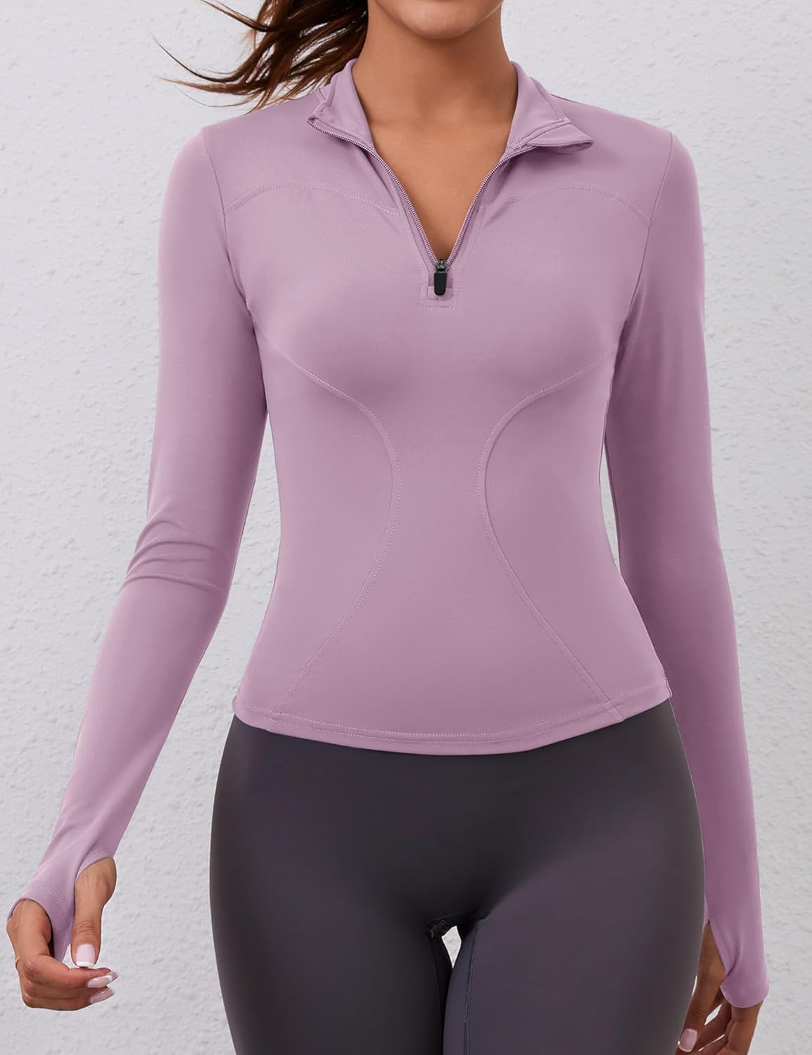 Thumbnail 5 de Rapbin Damen Langarm Sportshirt mit 1/4-Reißverschluss und Daumenloch – Gym & Laufen