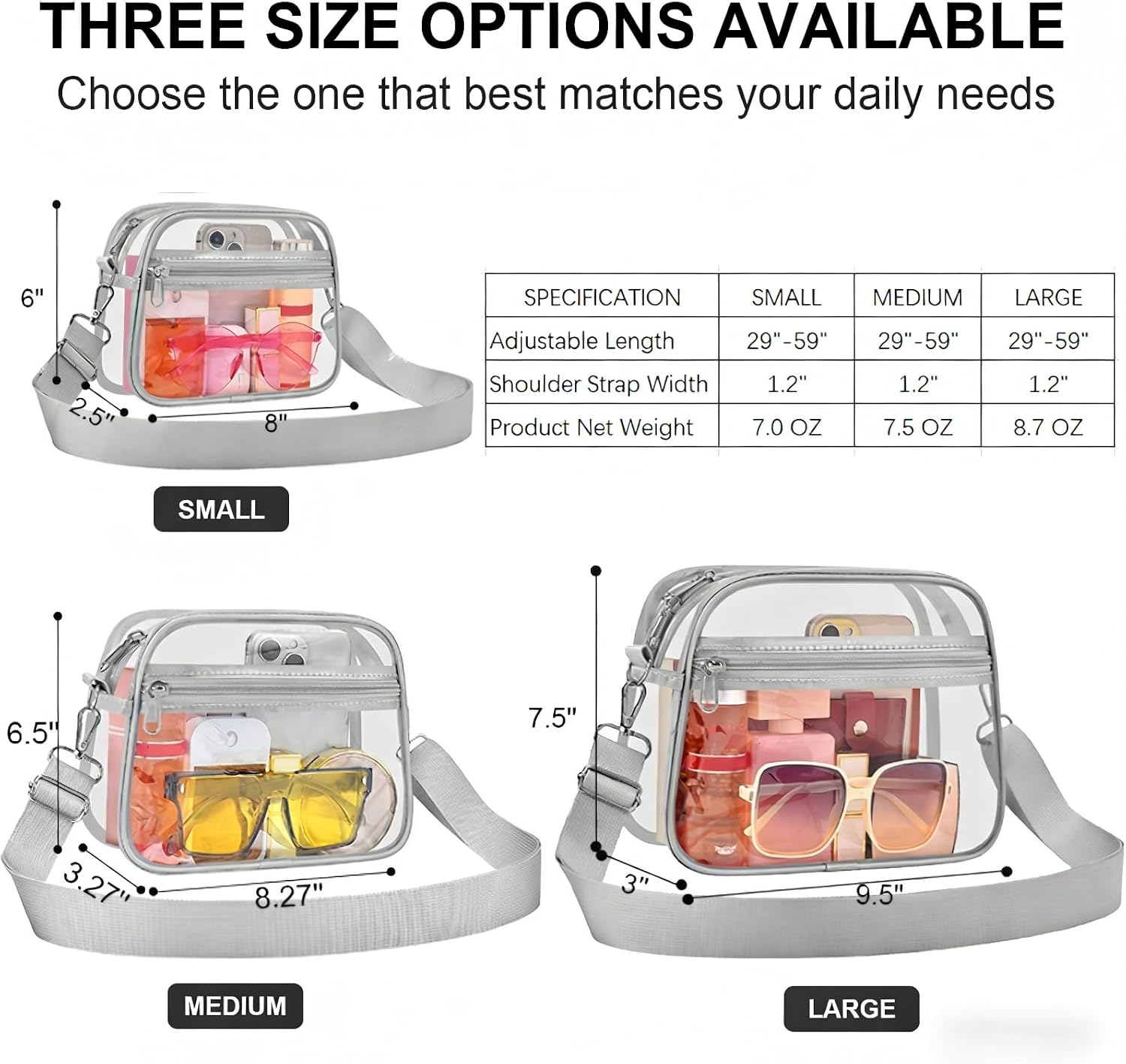 Detalle 2 de USPECLARE Clear Stadium Bag, 0.4 mm PVC with Adjustable Strap