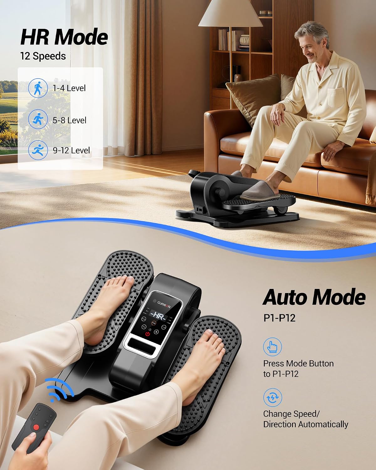 Detalle 1 de CURSOR FITNESS C2 Under Desk Elliptical, 12 Speeds, Remote and LCD Monitor
