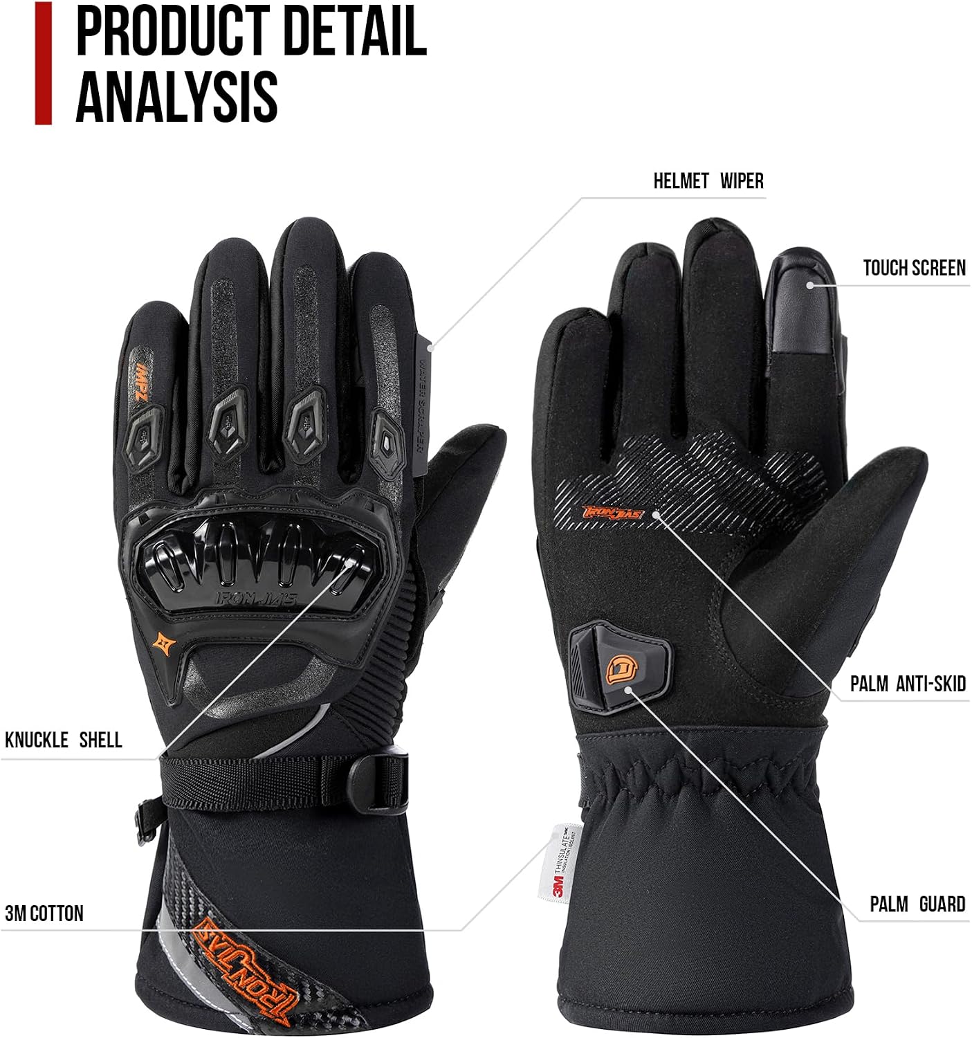 Detalle 2 de IRON JIA'S Gants Moto Hiver Homologués Level 1 KP XL