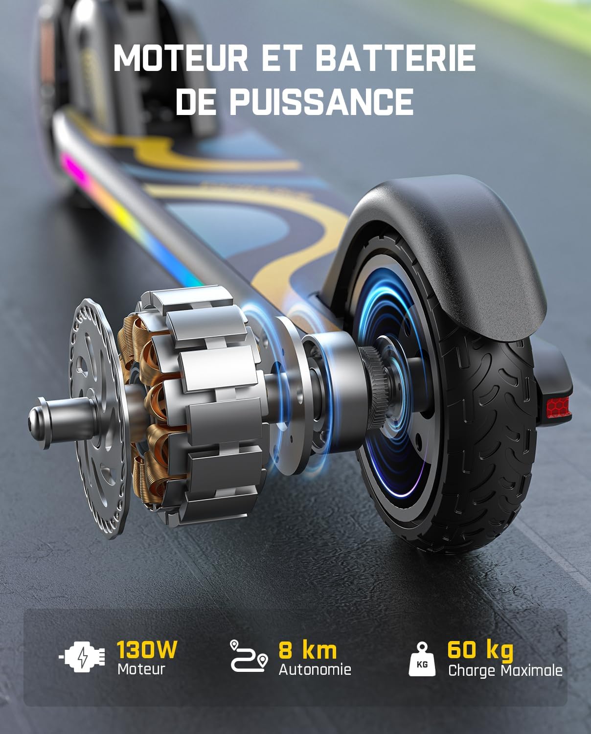 Thumbnail 6 de FanttikRide C9 Pro trottinette électrique enfant 1,2–1,6 m, lumières arc-en-ciel, vitesses 8/13/16 km/h
