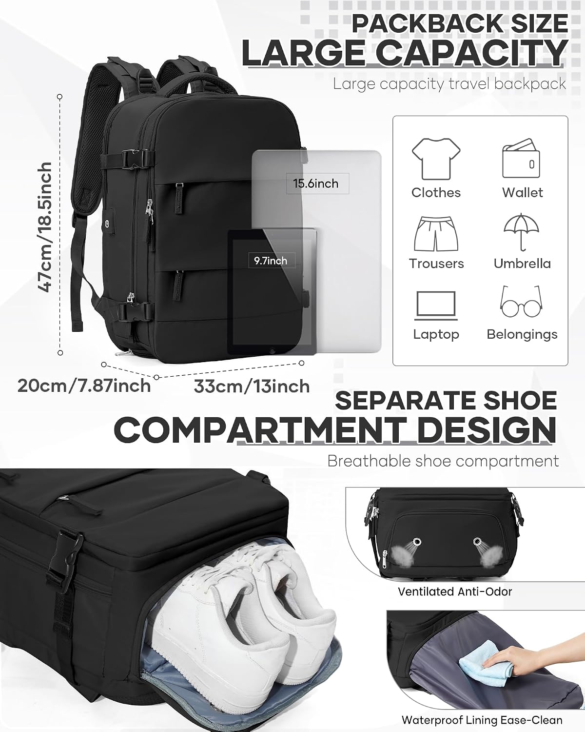 Detalle de Vacuum Backpack Travel Bag 40x30x20