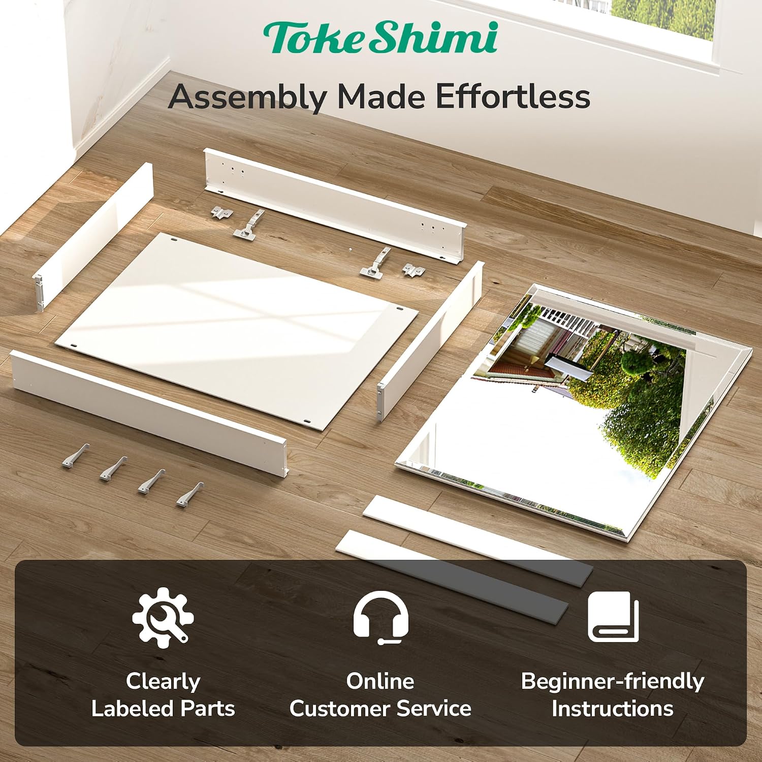 Detalle de TokeShimi 24 x 32 Mirrored Medicine Cabinet with Beveled Mirror, Aluminum Frame, and Dual Mount Options