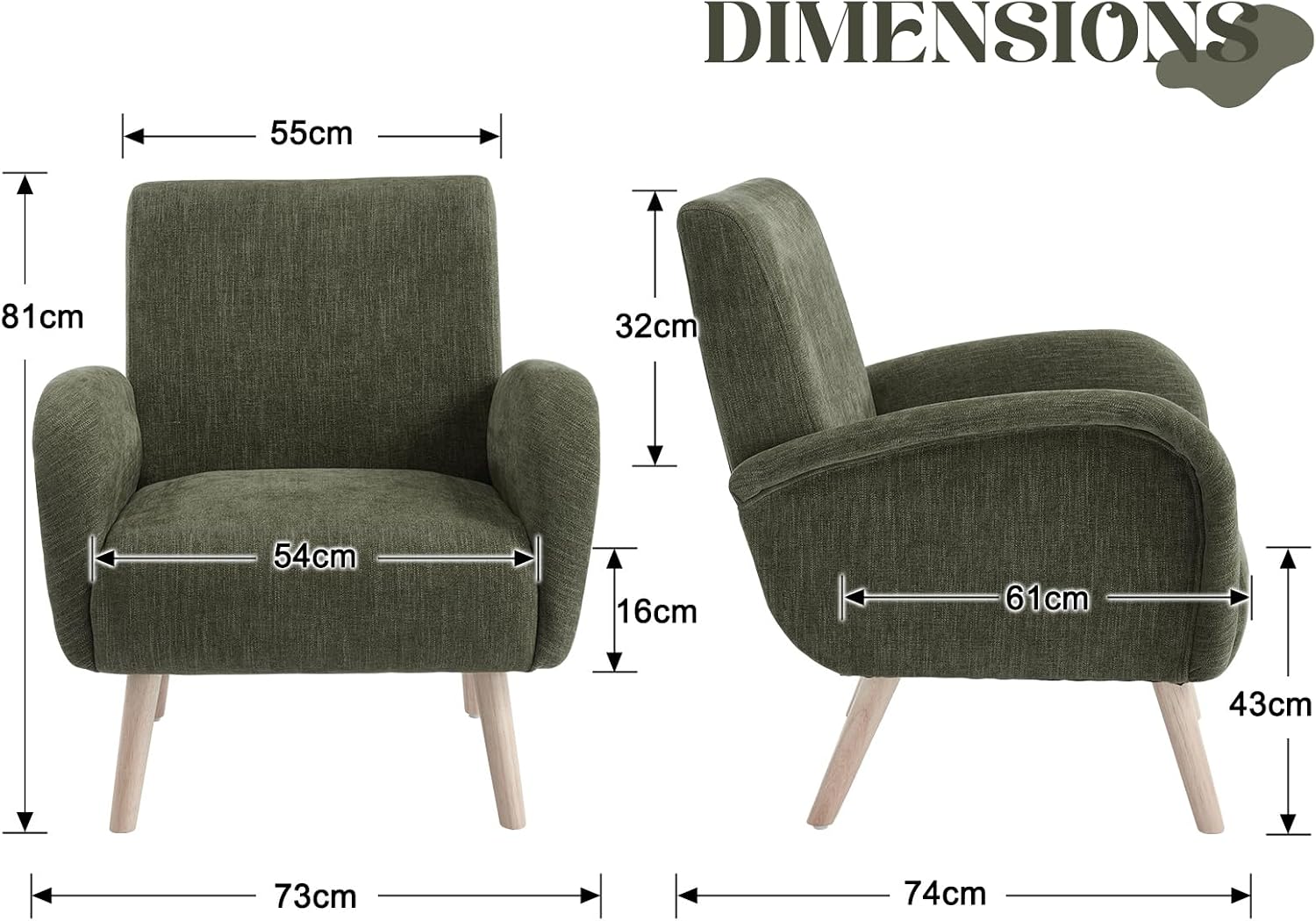 Detalle de chairus 34e9f093-4f13-4b4c-96e0-32778f2f79b0 chenillefauteuil met houten poten, groen
