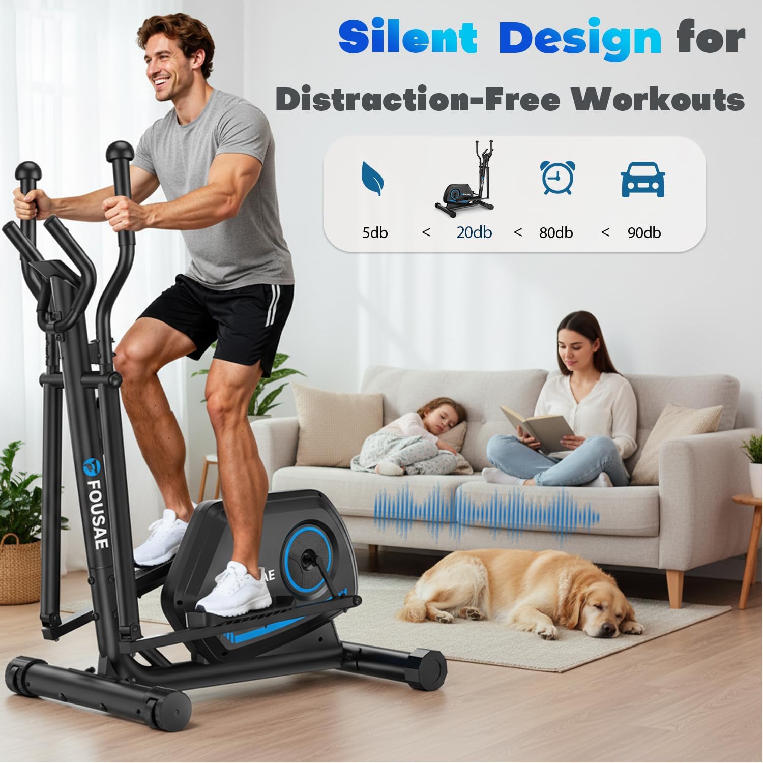 Detalle de FOUSAE FOUSAE Elliptical Trainer, 16-Level Magnetic Resistance, 15.5-Inch Stride