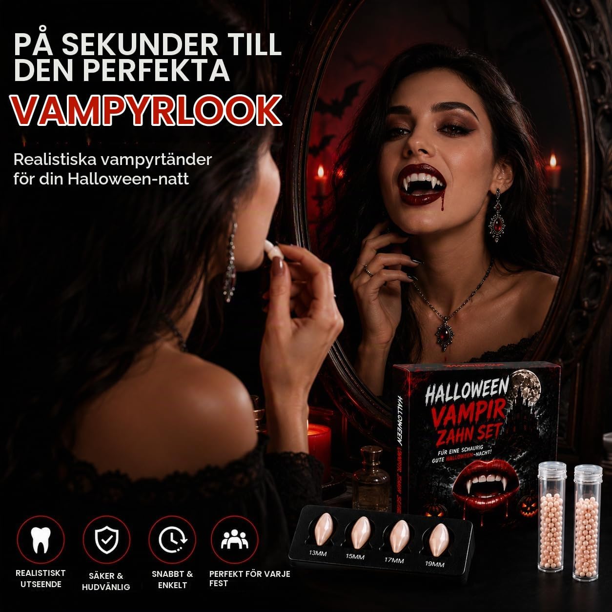 Detalle 1 de TK Gruppe Timo Klingler TK554 vampyrtänder – vita huggtänder för Halloween och karneval