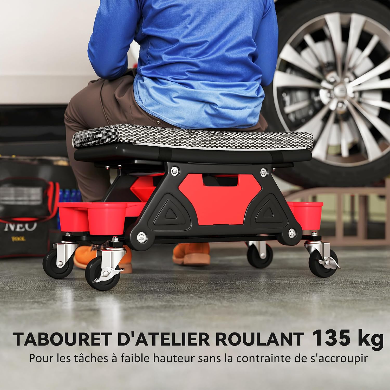 Detalle de HOMCOM C20-085V00BK mobiele werkplaatskruk met gereedschapsopberging